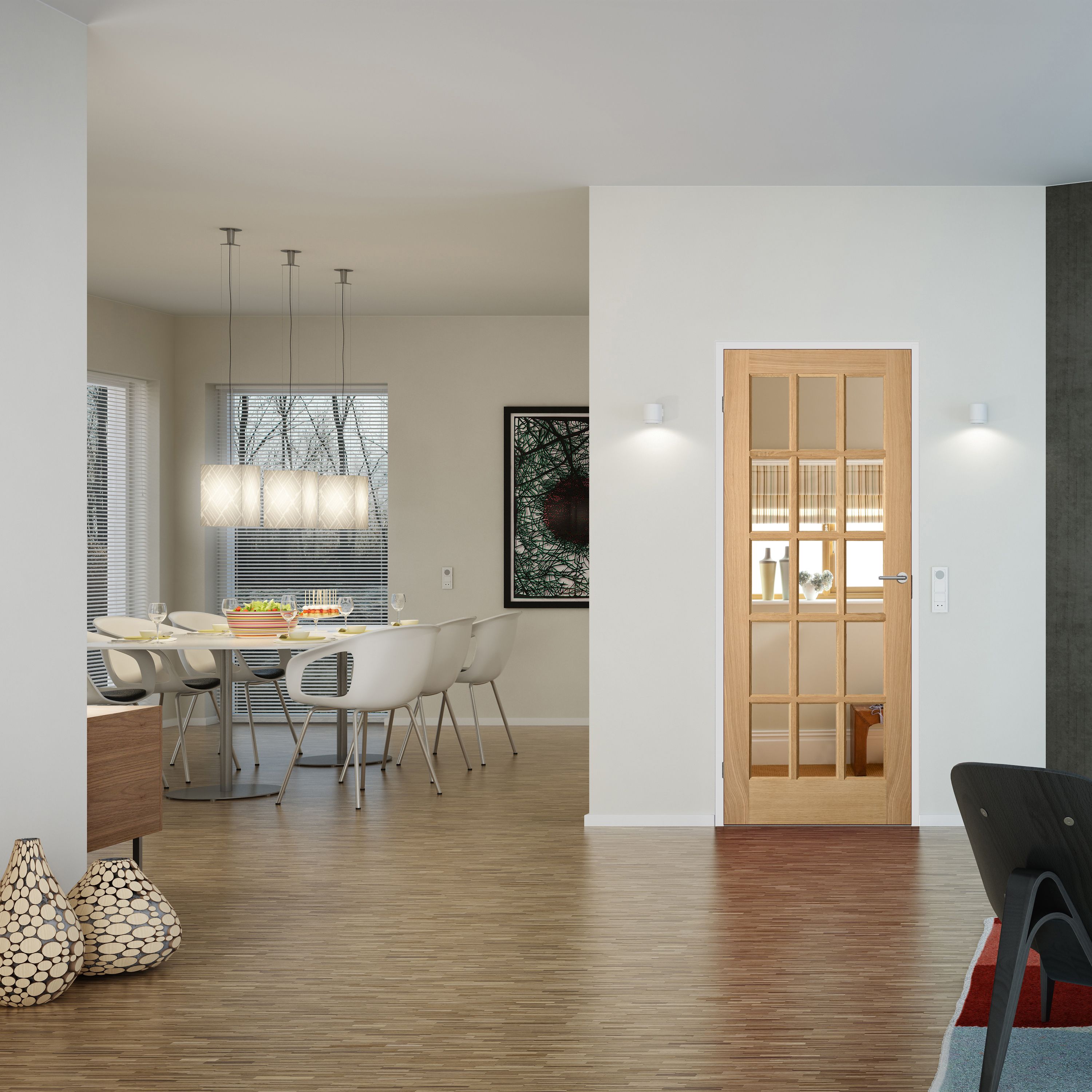 15 Lite Glazed Oak veneer Internal Door, (H)1981mm (W)762mm (T)35mm