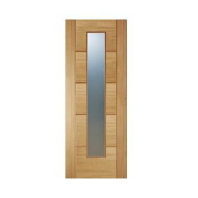 2 Lite Linear Clear Glazed Contemporary White oak veneer Internal Door, (H)1981mm (W)838mm (T)35mm