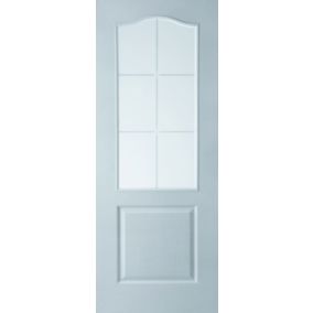2 panel 6 Lite Etched Glazed Arched White Internal Door, (H)1981mm (W)838mm (T)35mm