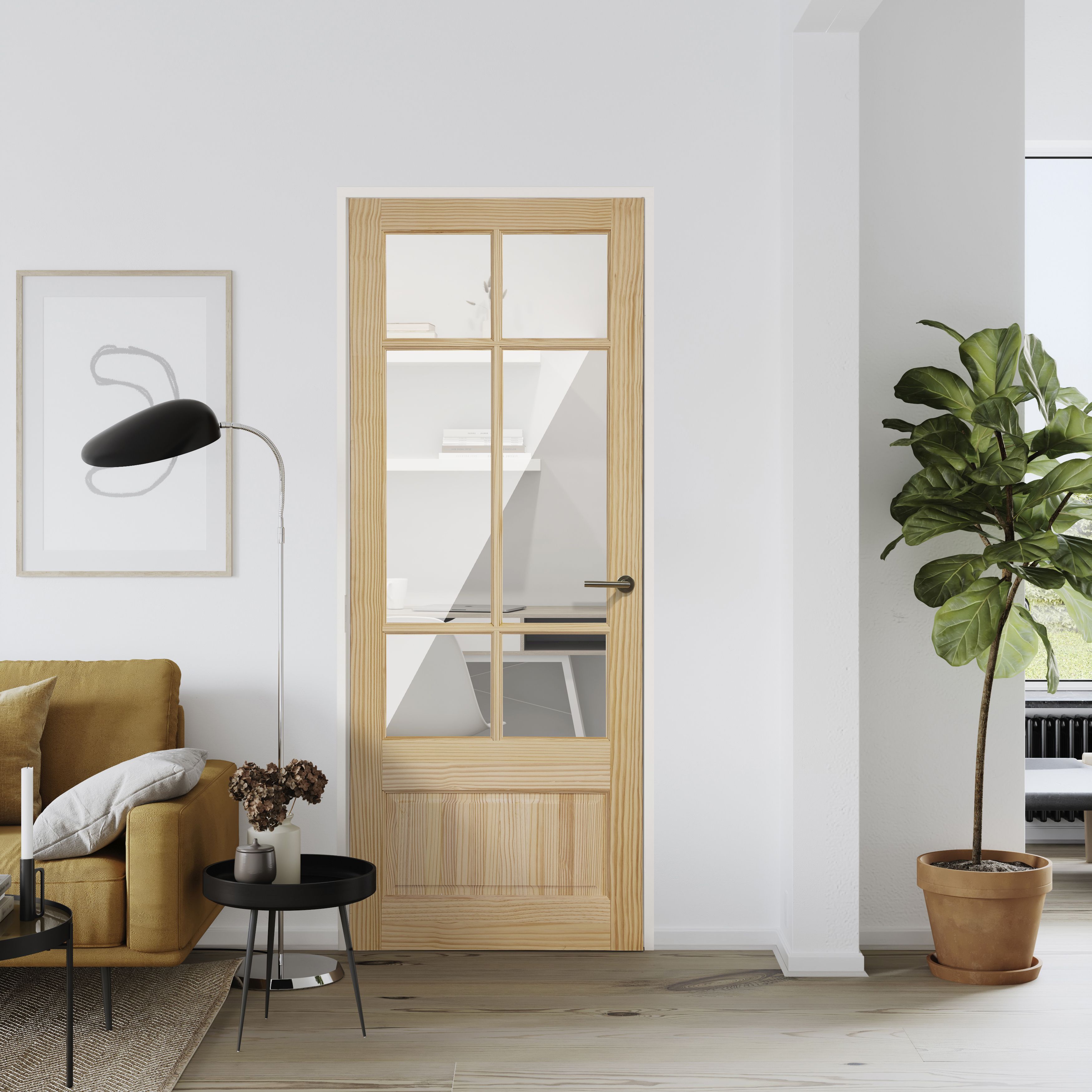 2 panel 6 Lite Glazed Internal Door, (H)1981mm (W)838mm (T)35mm