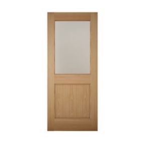2 panel Clear Glazed Wooden White oak veneer External Back door, (H)1981mm (W)838mm