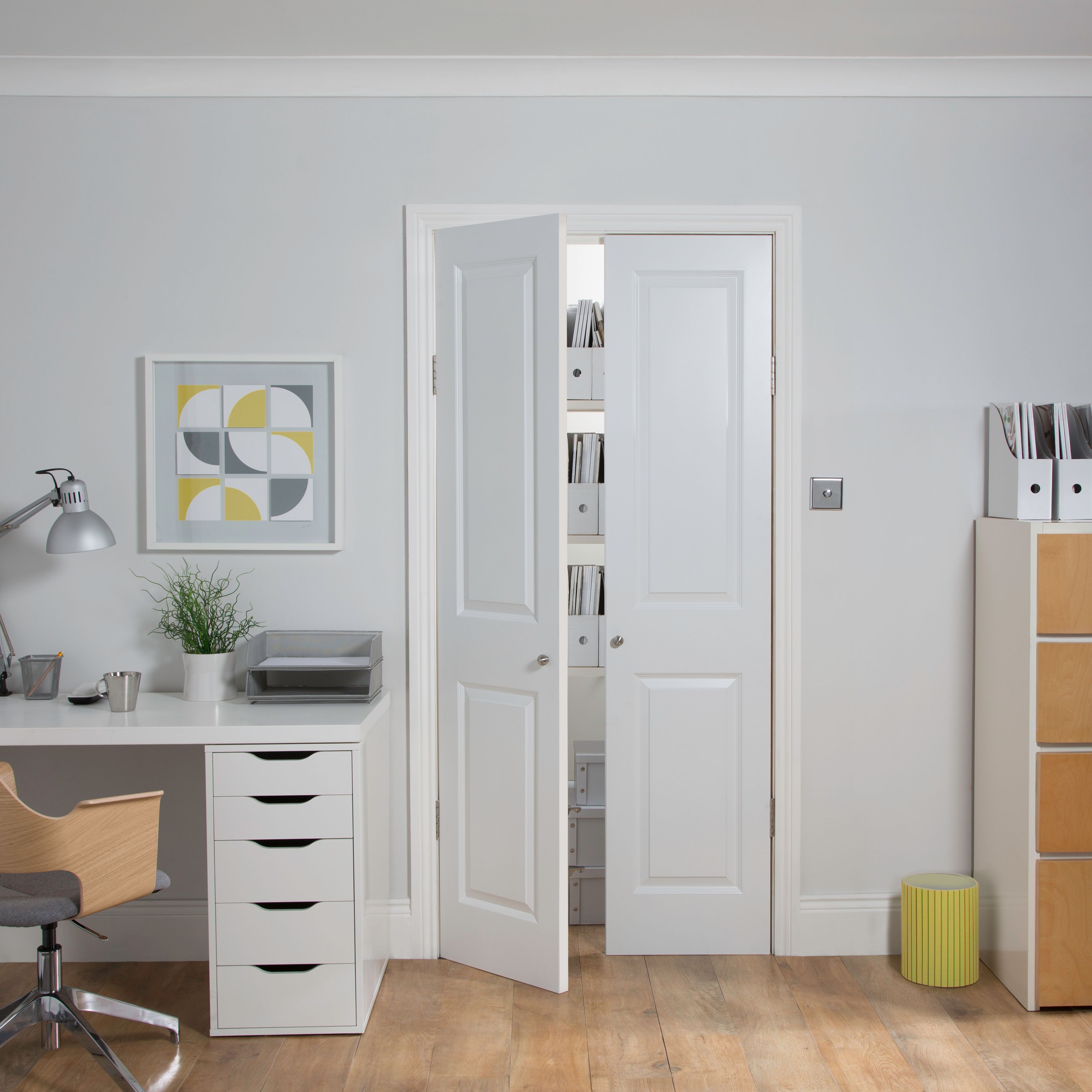 2 panel MDF Patterned Unglazed Contemporary White Internal Door, (H)1981mm (W)457mm (T)35mm