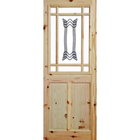 2 panel Patterned Glazed Knotty pine Internal Door, (H)1981mm (W)762mm (T)35mm