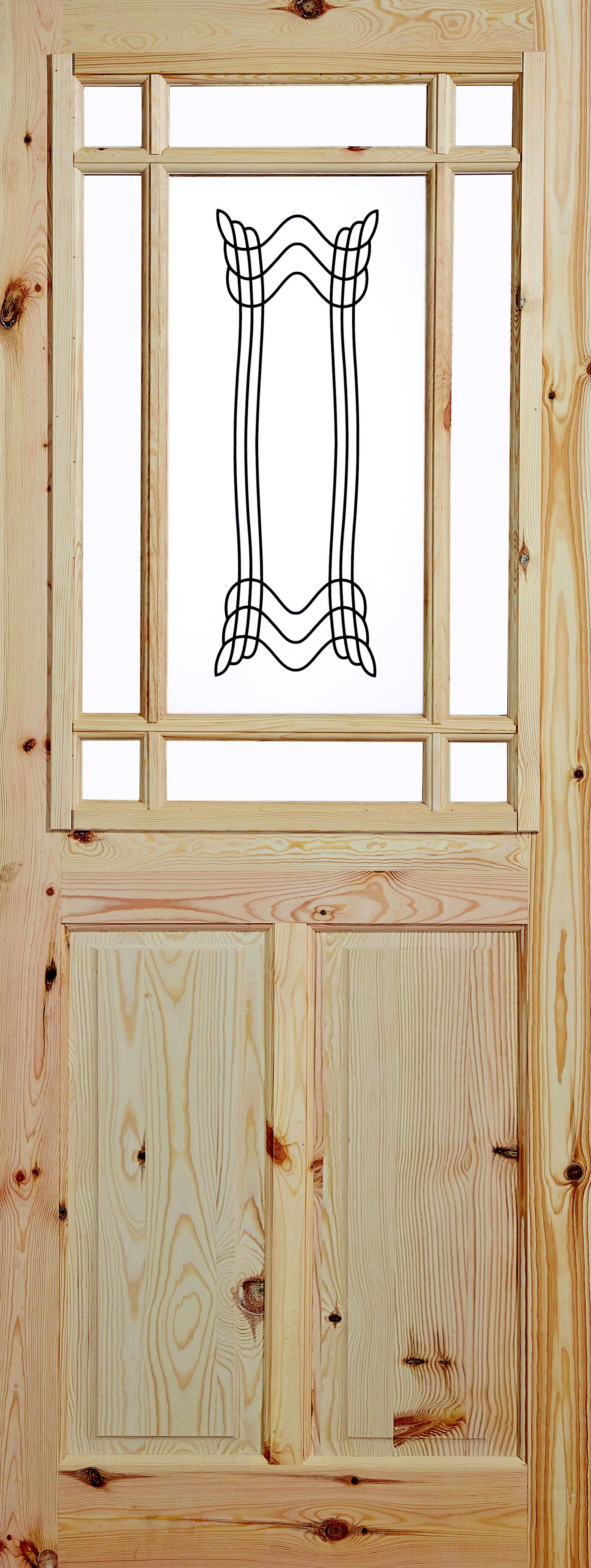 2 panel Screen-printed Glazed Contemporary Internal Knotty pine Door, (H)1981mm (W)762mm (T)35mm