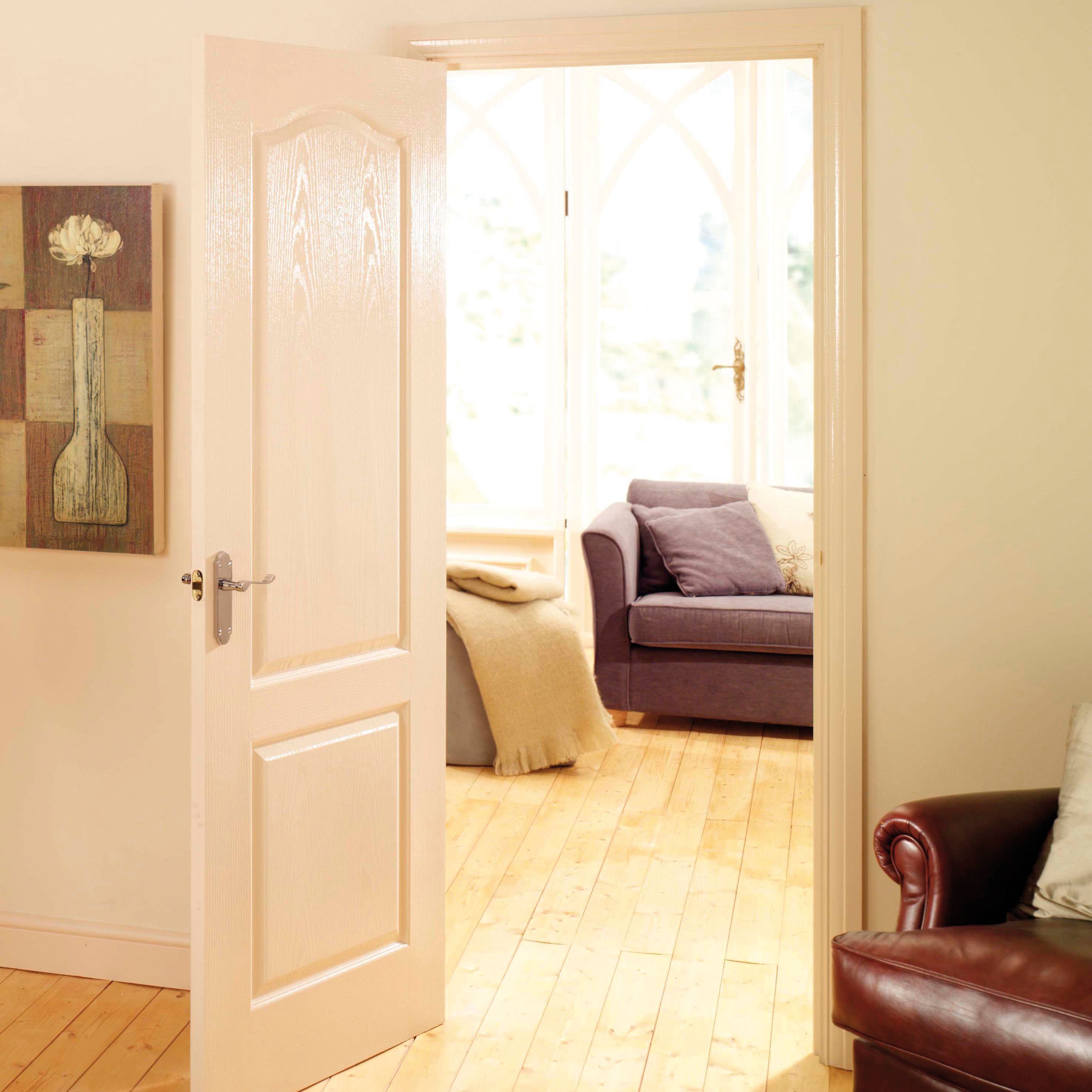 2 panel Unglazed Arched White Woodgrain effect Internal Door, (H)2032mm (W)813mm (T)35mm