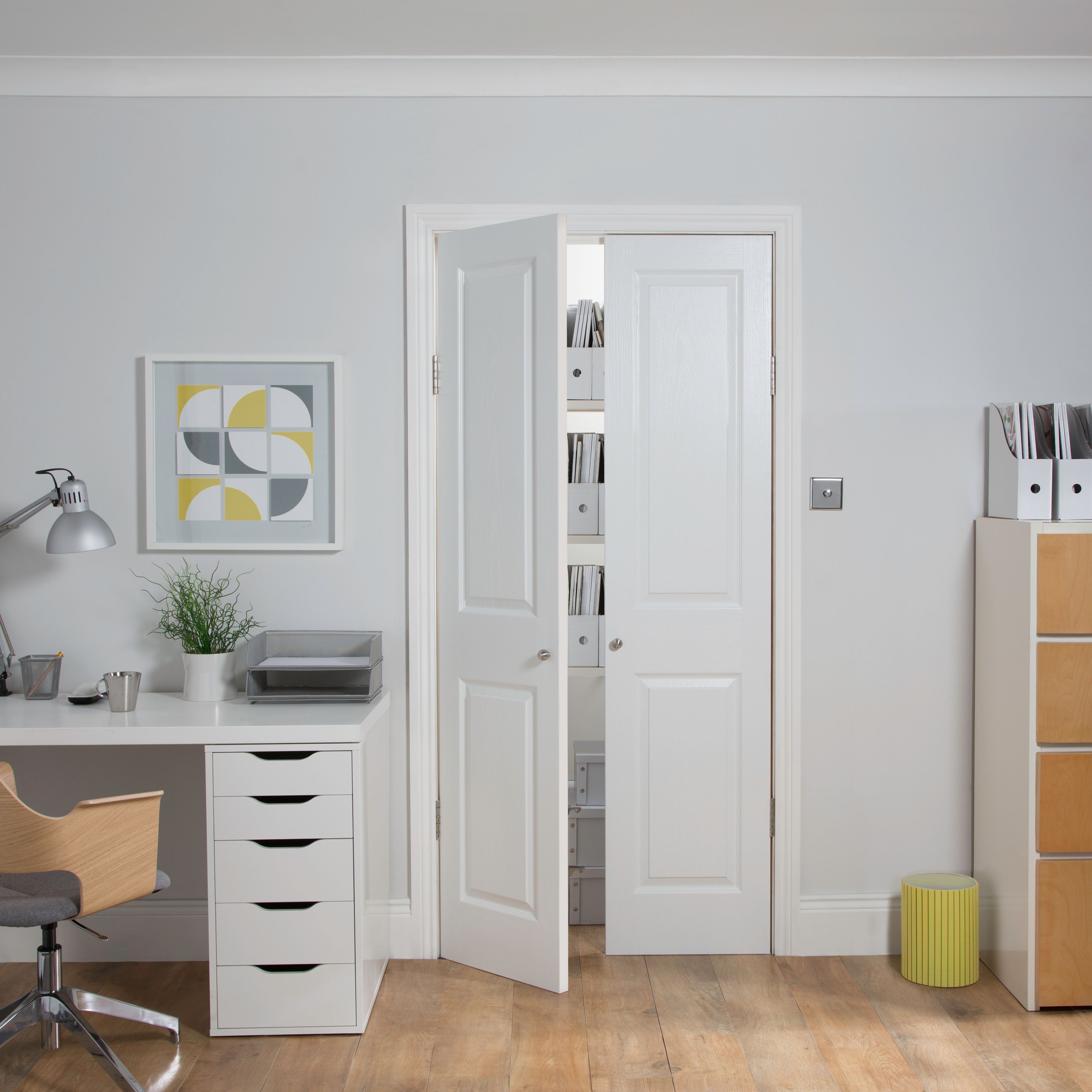 2 panel Unglazed Contemporary White Internal Door, (H)1981mm (W)457mm (T)35mm