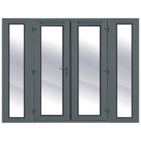 2 x 300mm sidelights Clear Glazed Grey uPVC External French Door set, (H)2090mm (W)2390mm