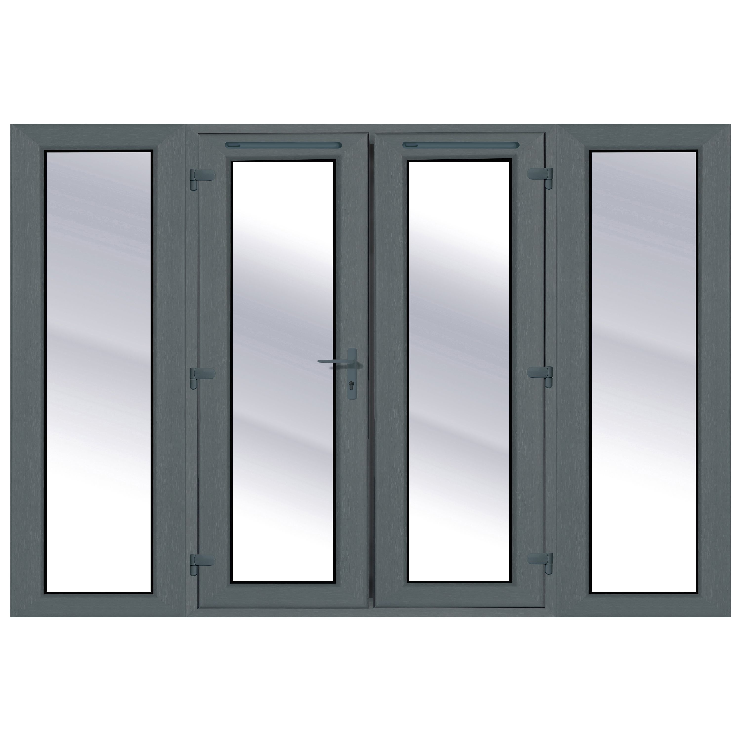 2 x 600mm sidelights Clear Glazed Grey uPVC External French Door set, (H)2090mm (W)2390mm