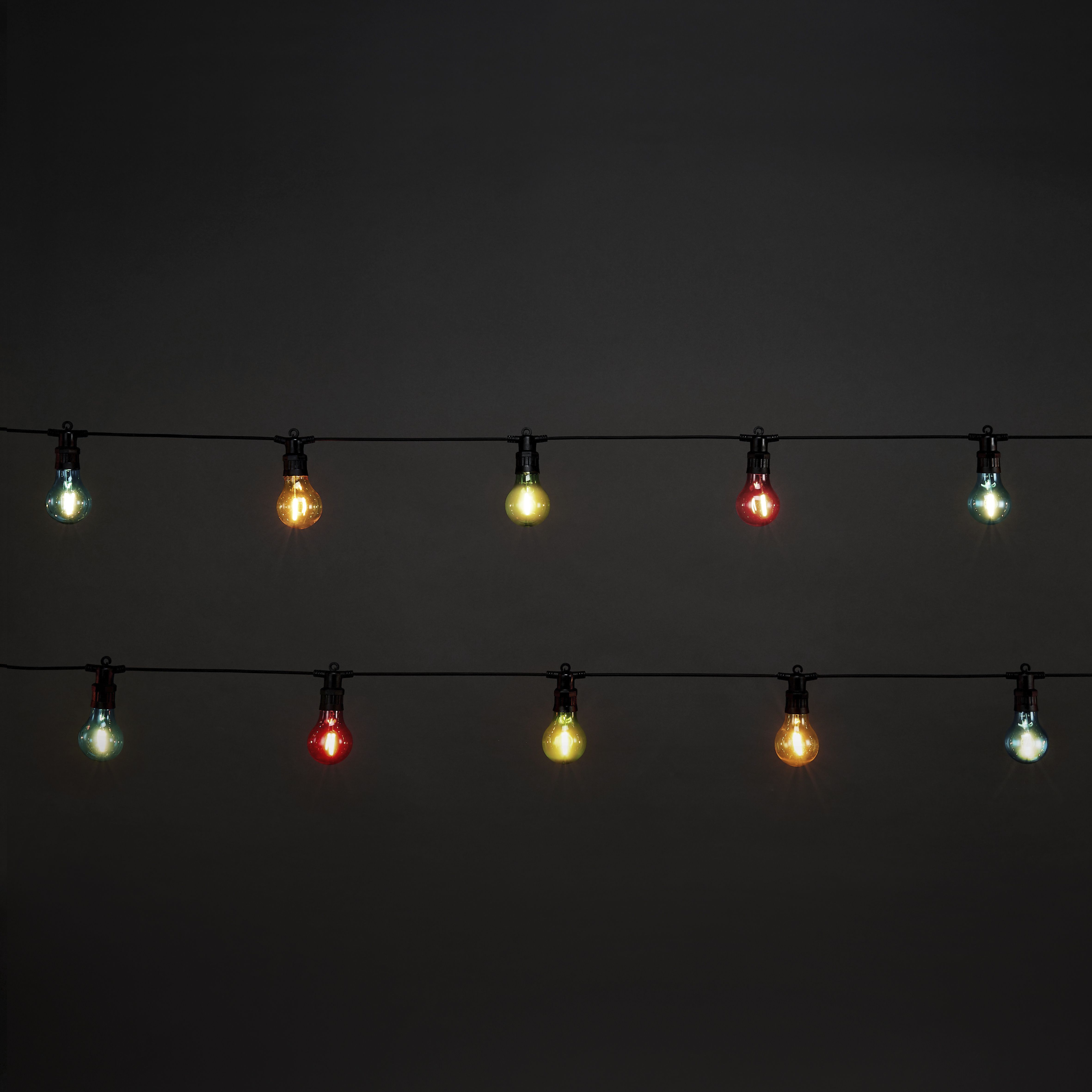 20 Warm white Festoon Connectable multicoloured LED String lights Black cable