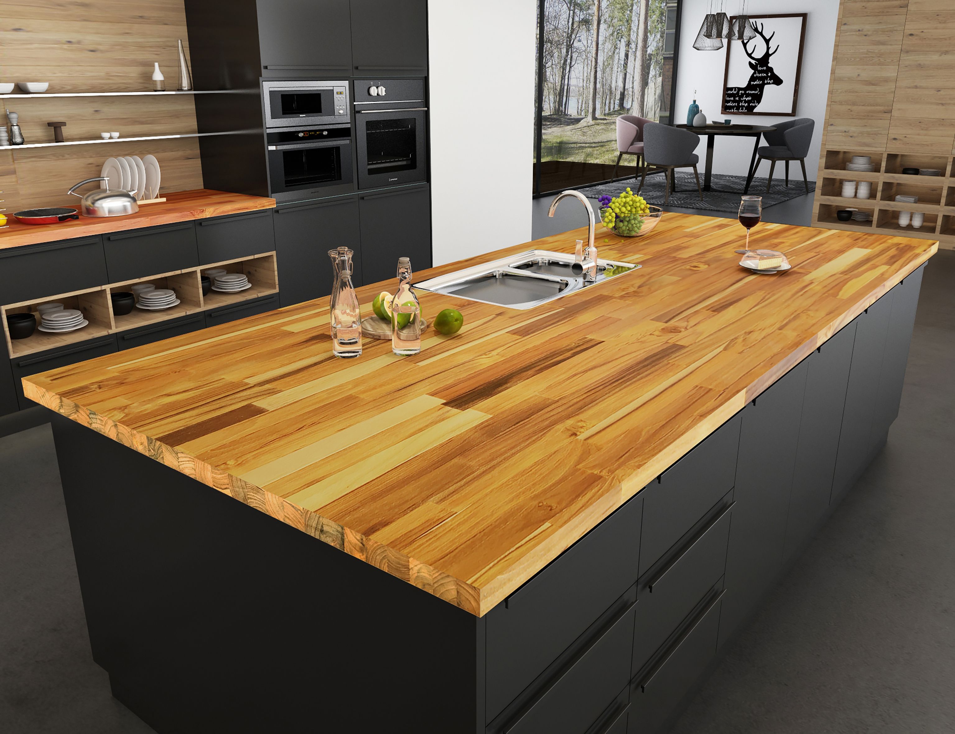26mm Matt Wood Square edge Kitchen Island worktop, (L)2000mm