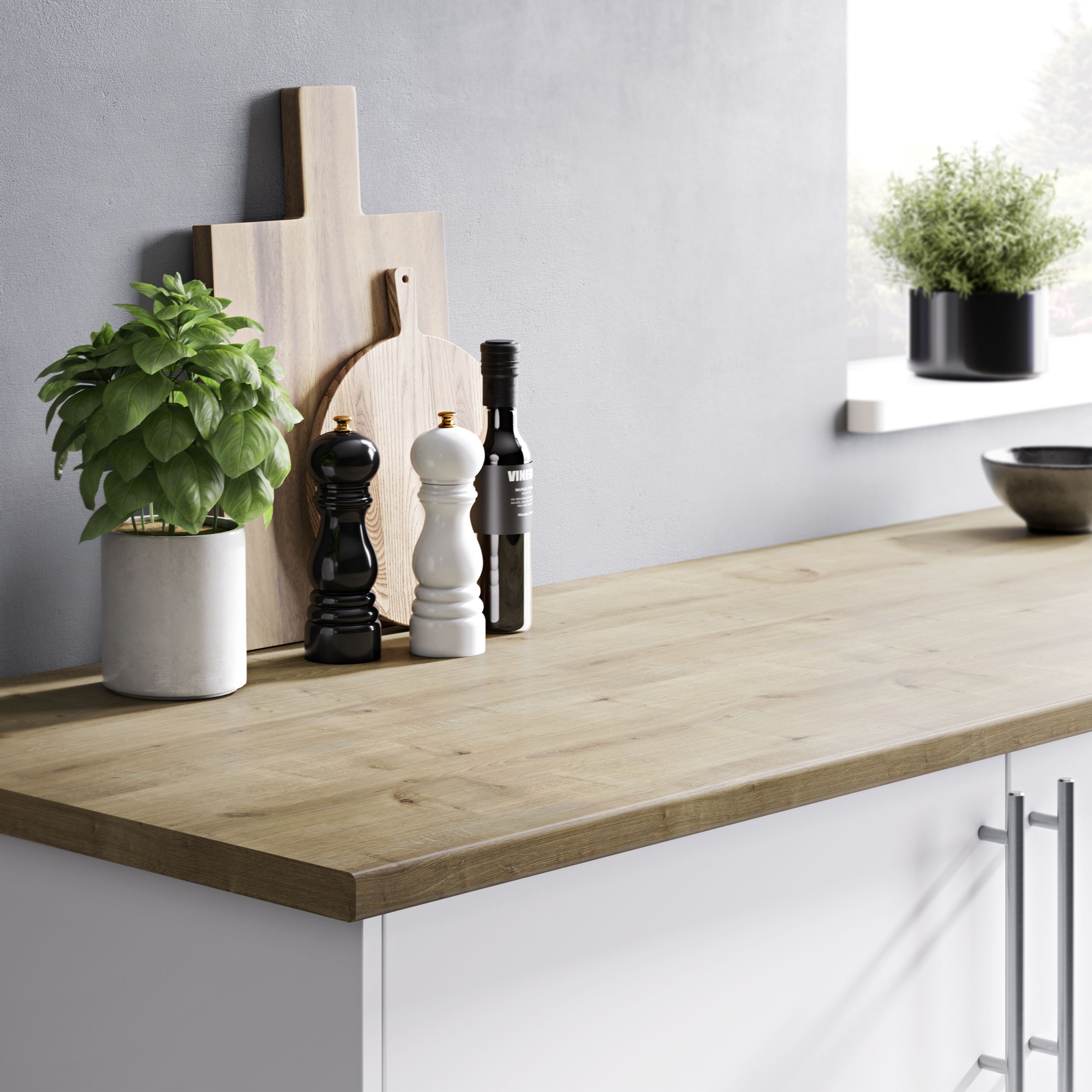 28mm Matt Brown Oak effect Laminate & particle board Post-formed Kitchen Worktop, (L)2400mm