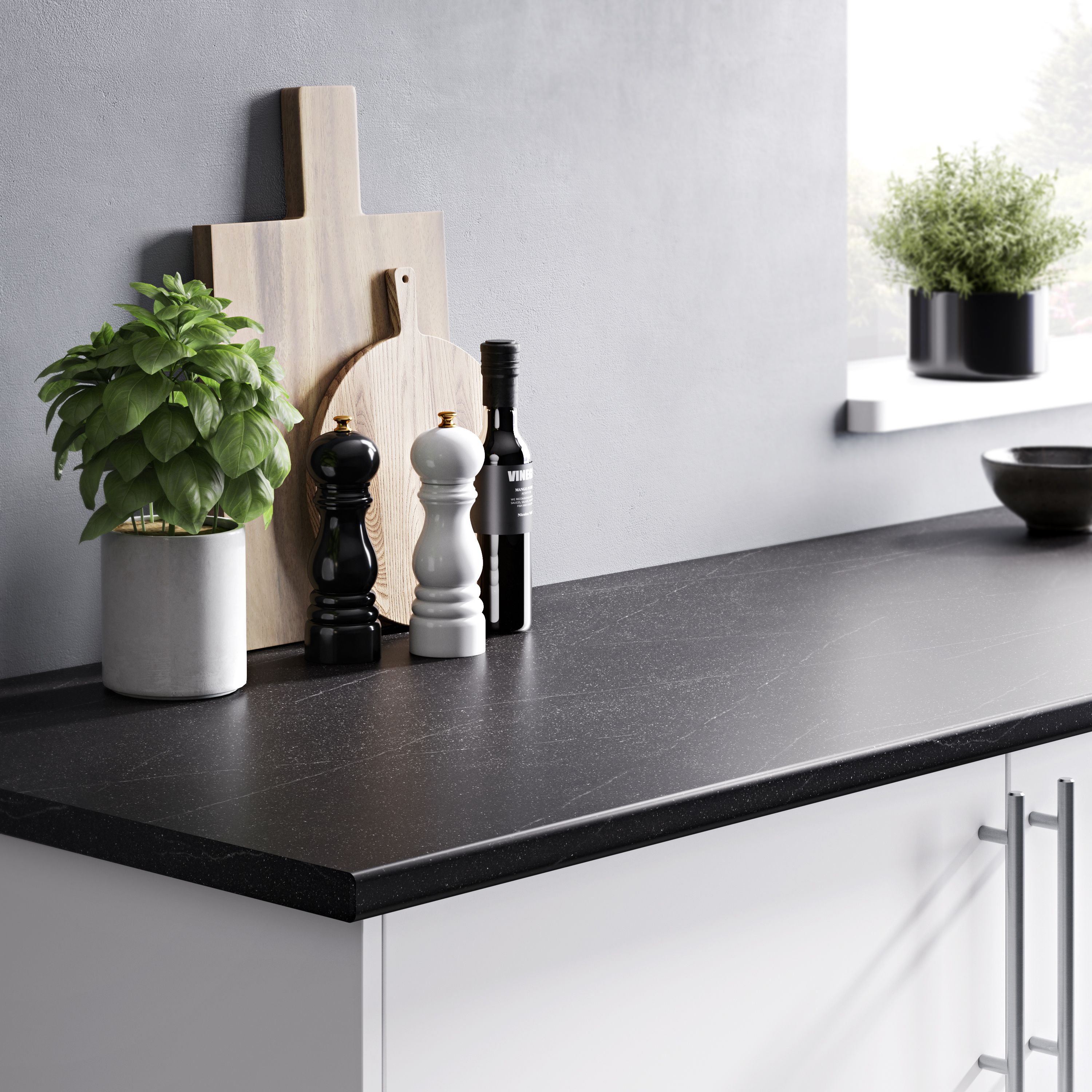 28mm Matt Dark grey Stone effect Laminate & particle board Post-formed Kitchen Worktop, (L)2400mm