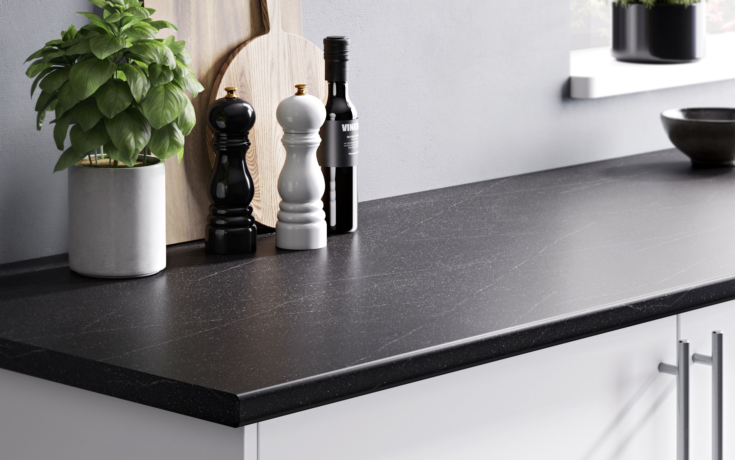 28mm Matt Dark grey Stone effect Laminate & particle board Post-formed Kitchen Worktop, (L)2400mm