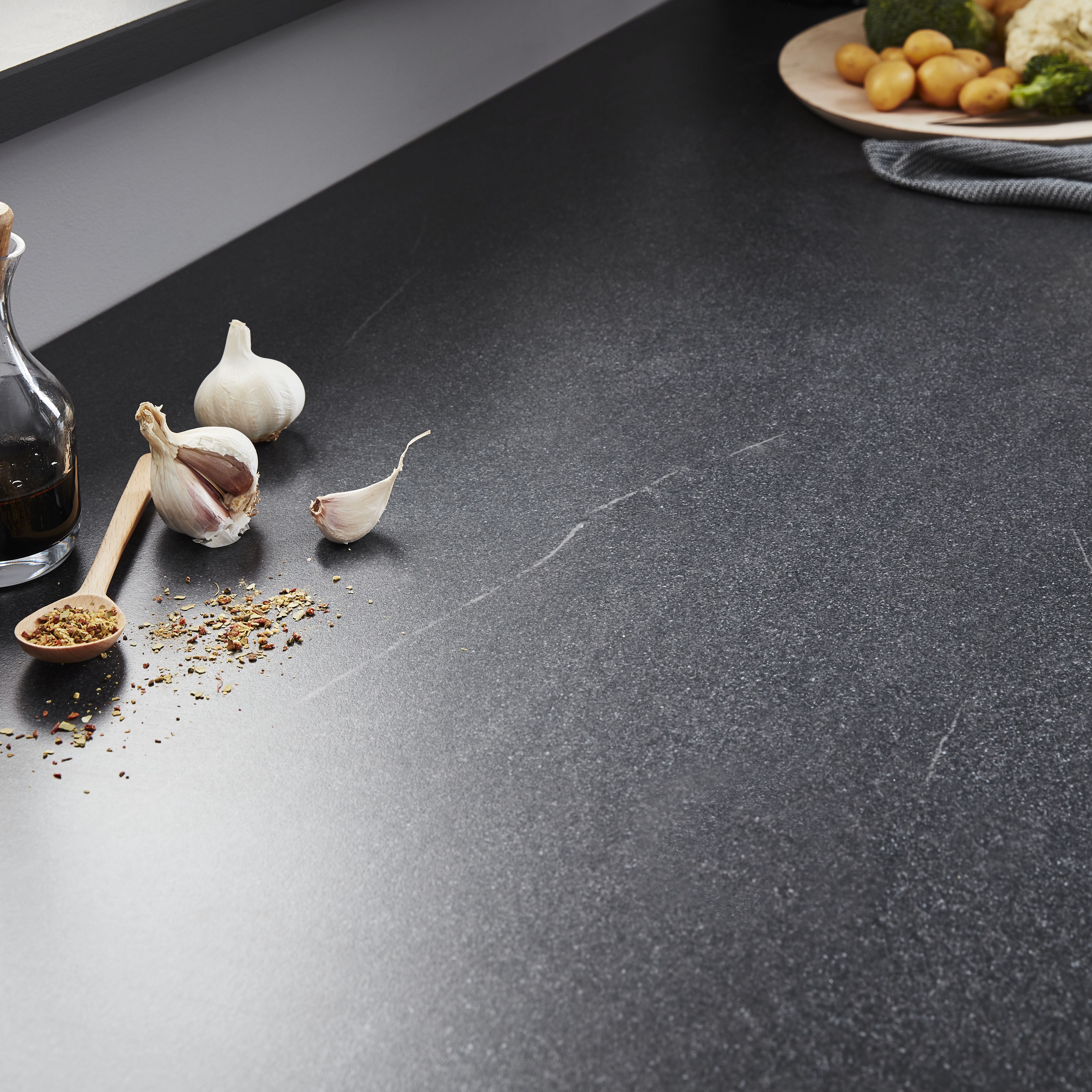 28mm Matt Dark grey Stone effect Laminate & particle board Post-formed Kitchen Worktop, (L)2400mm