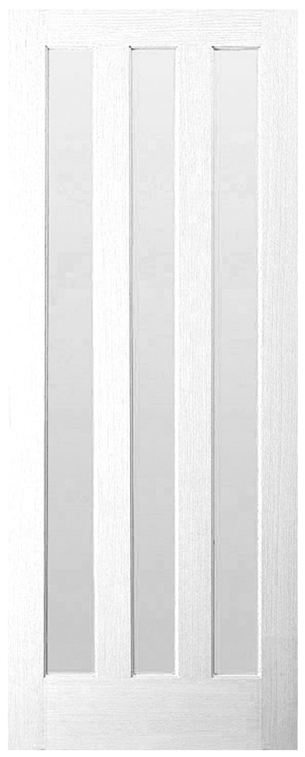 3 panel Glazed White Internal Door, (H)1981mm (W)686mm (T)35mm