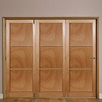 3 panel Unglazed Shaker Timber Hardwood veneer Internal Folding Door set, (H)2035mm (W)2374mm