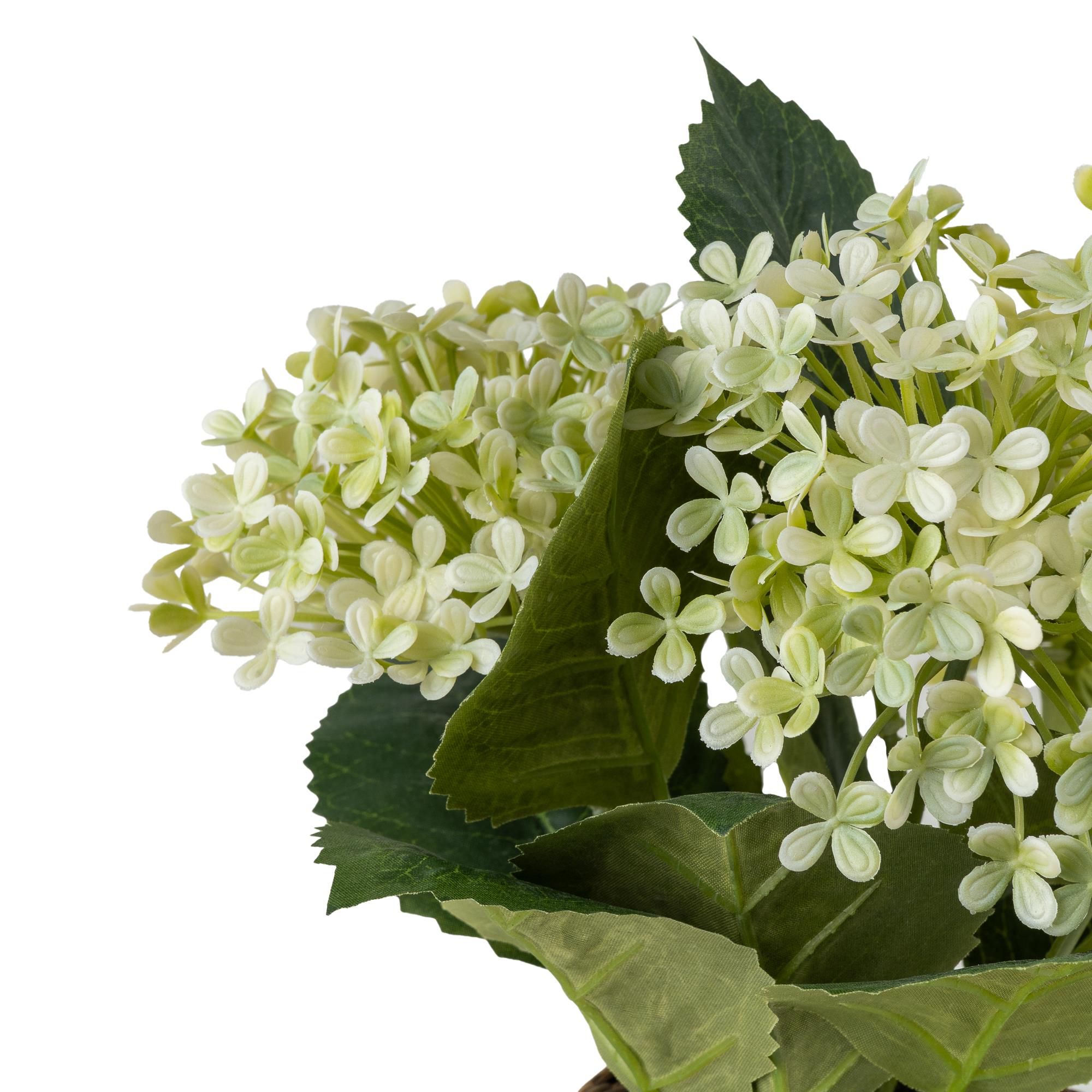 30.5cm White Hydrangea Artificial floral arrangement in Brown Wicker Basket