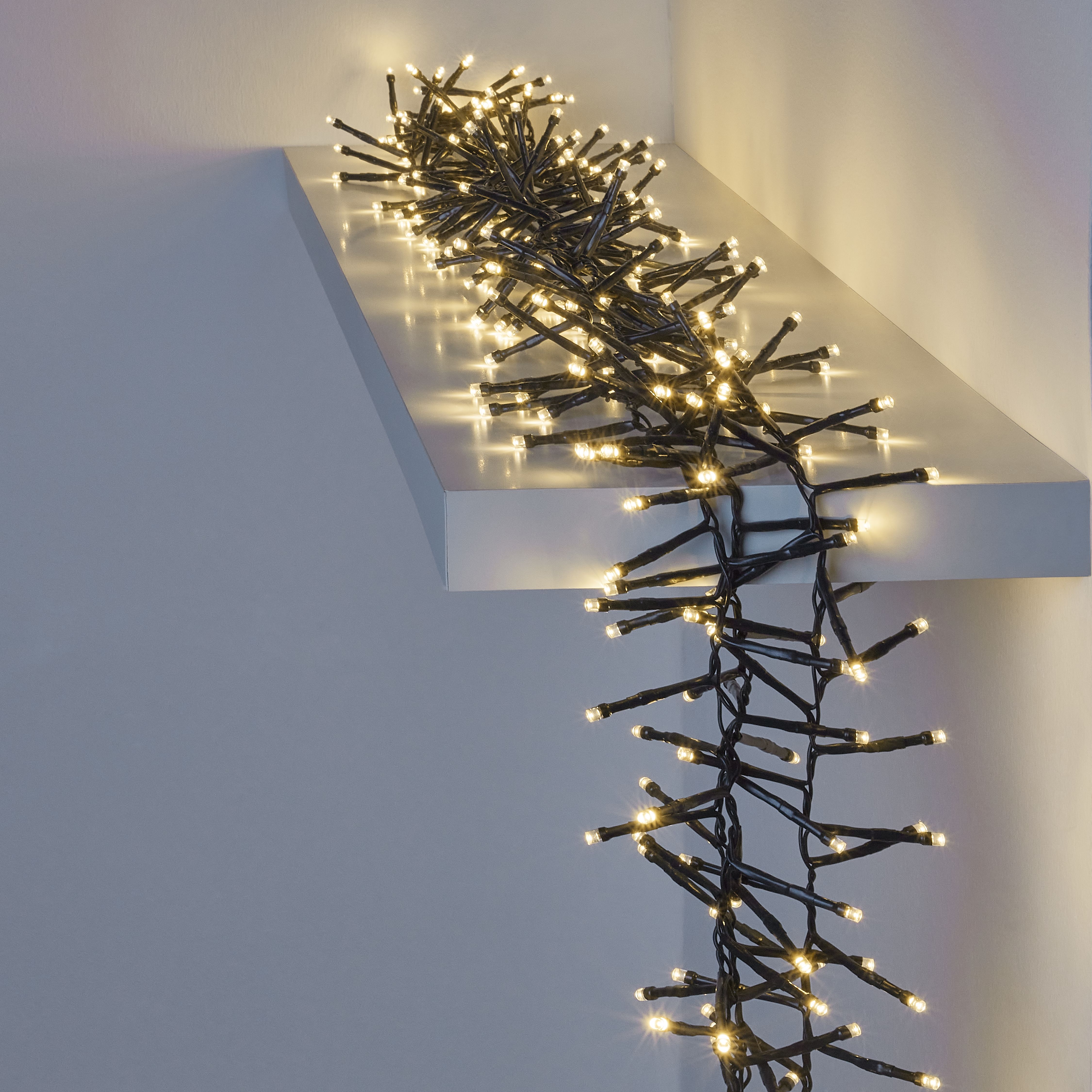 300 Warm white Cluster LED String lights Green cable