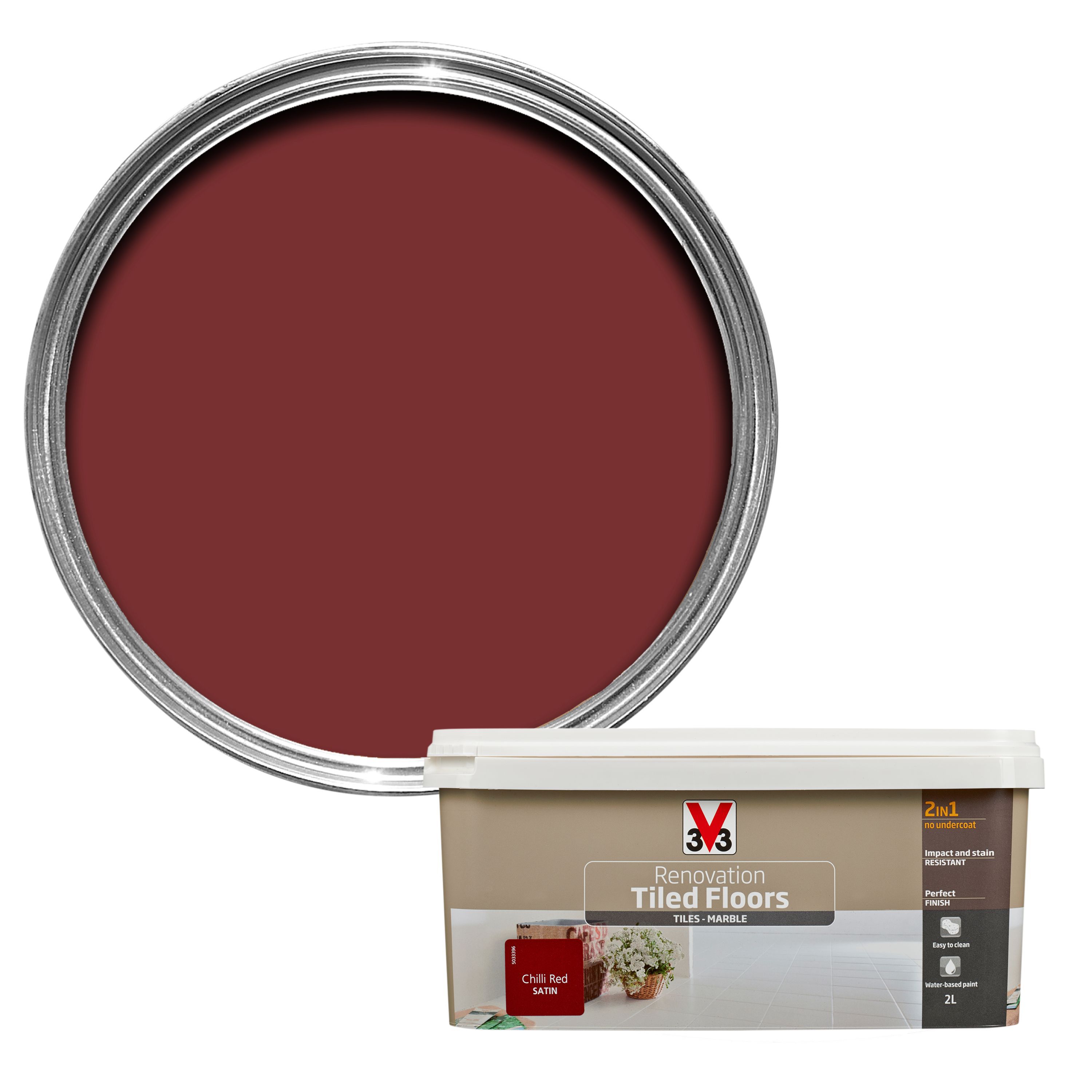 V33 Renovation Chilli red Satin Floor tile paint 2L Departments DIY