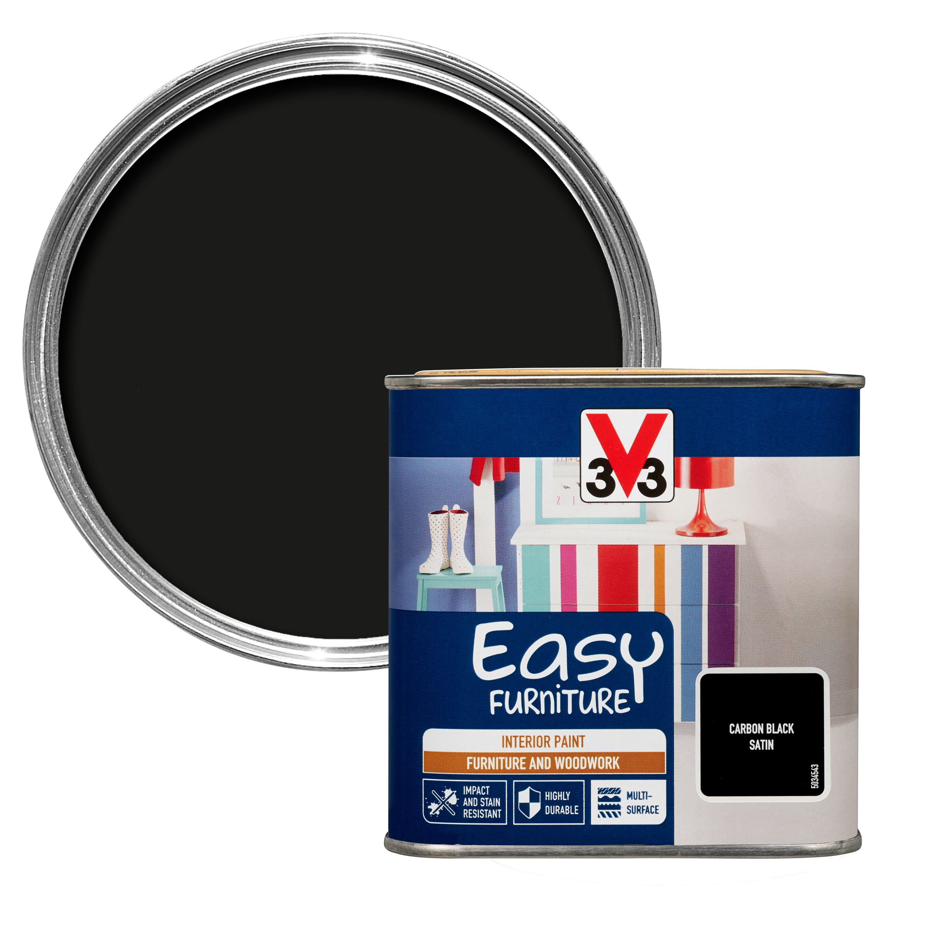 V33 Easy Carbon black Satin Furniture paint 500 ml Departments DIY