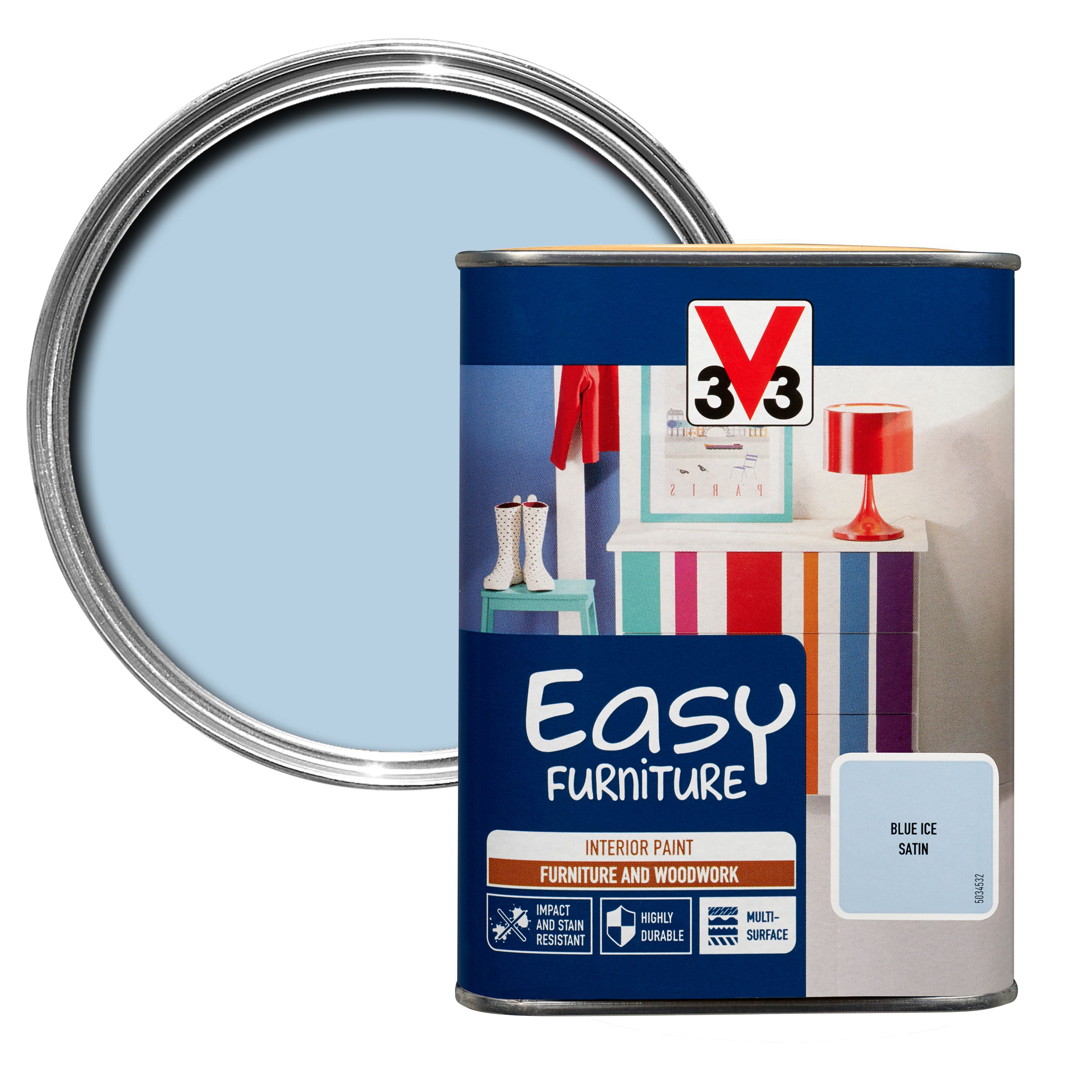 V33 Easy Blue ice Satin Furniture paint 1000 ml Departments DIY at B&Q