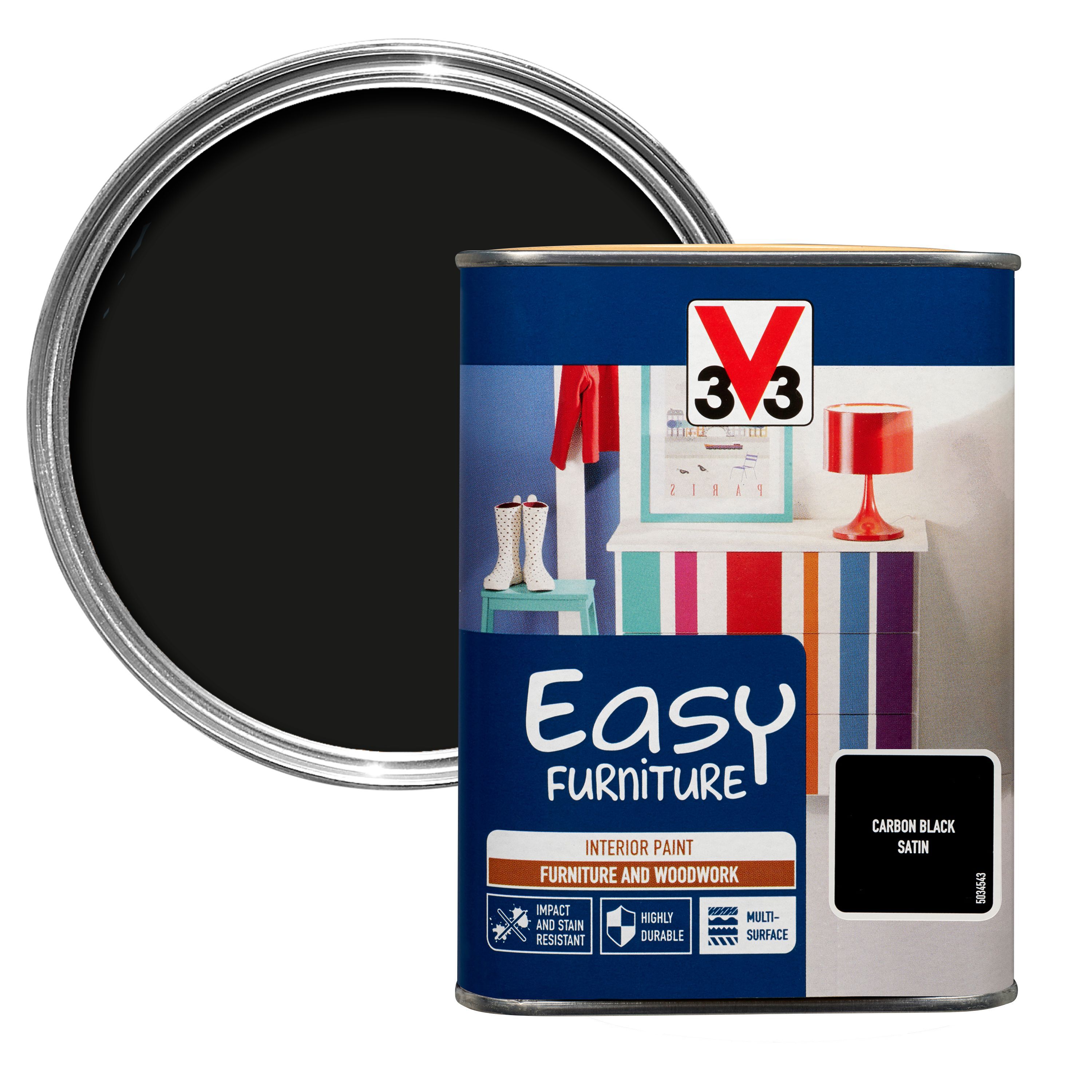V33 Easy Carbon black Satin Furniture paint 1000 ml Departments DIY