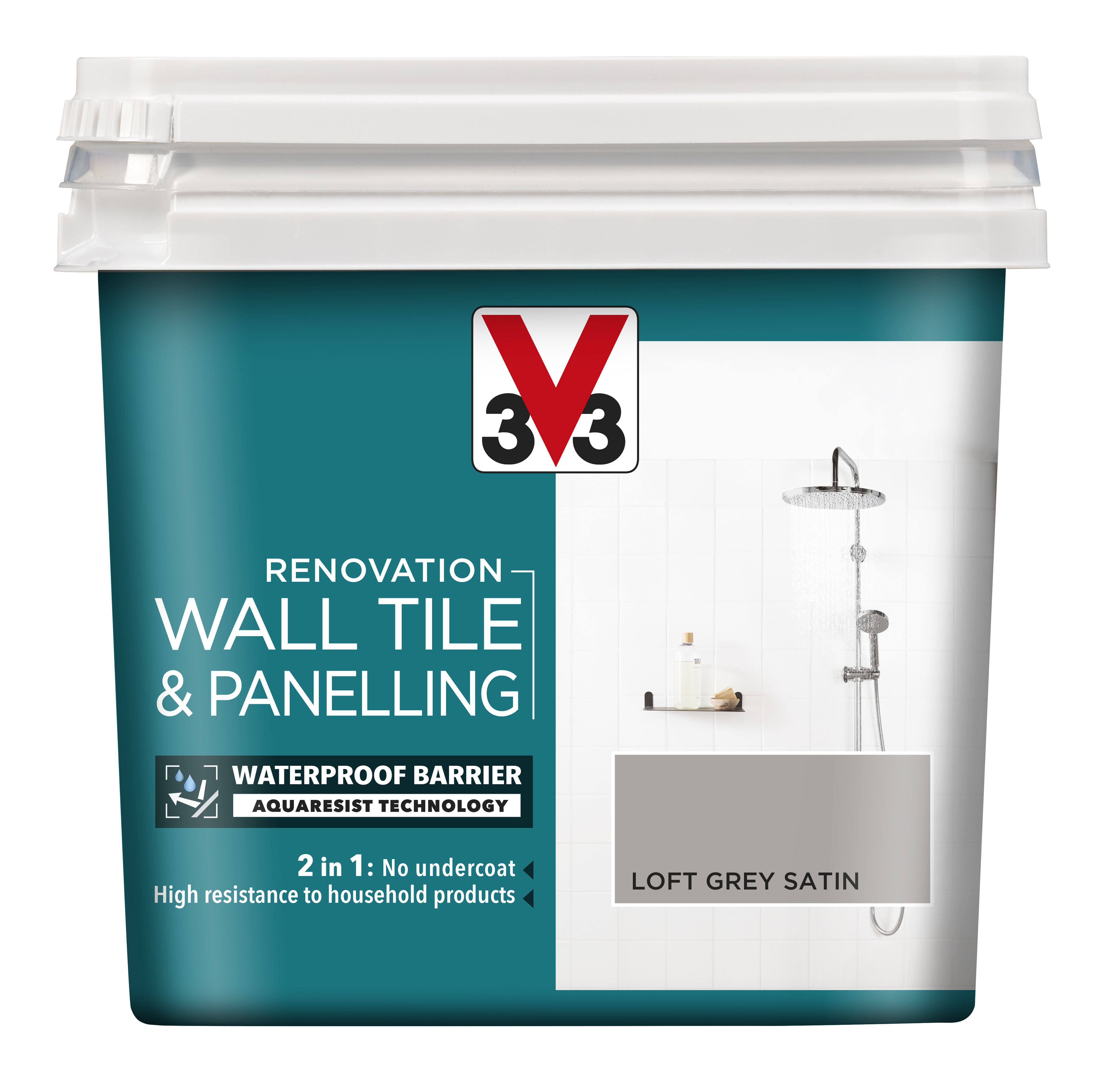 V33 Renovation Loft grey Satin Wall tile & panelling paint, 750ml