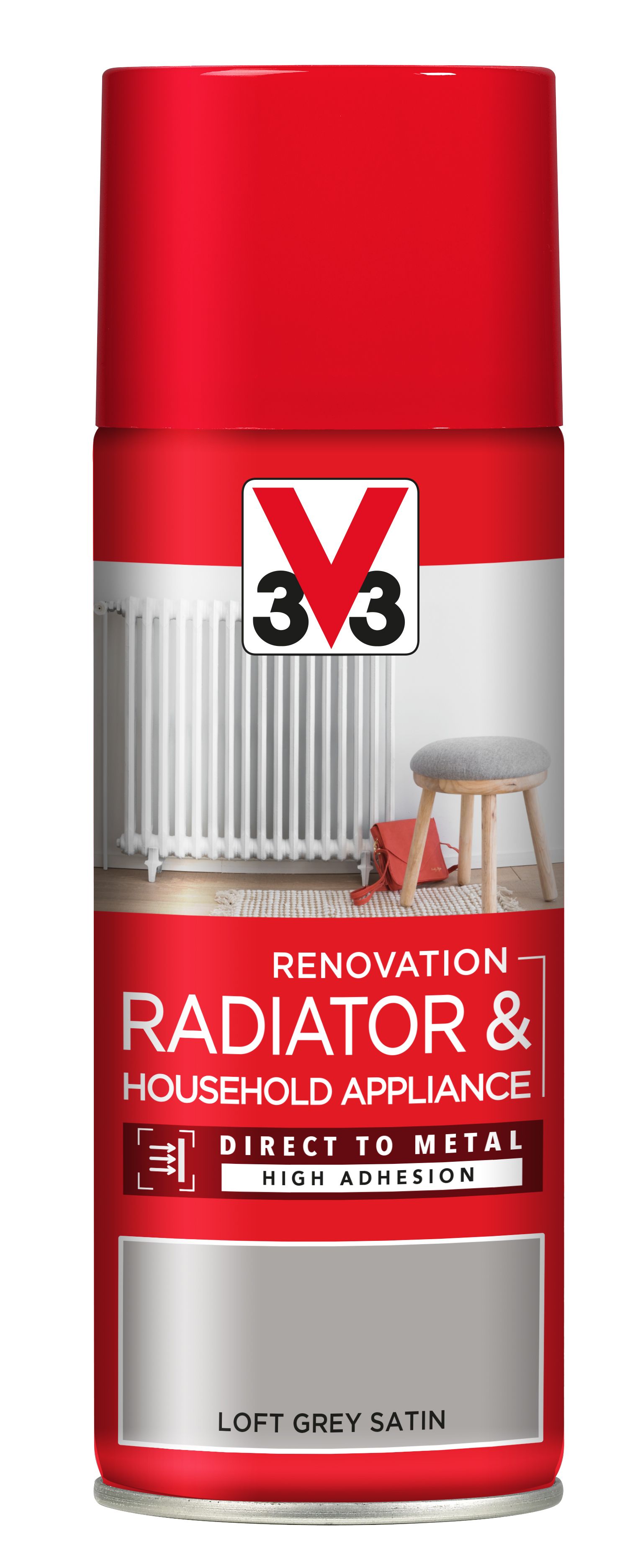 V33 Renovation Loft grey Satin Radiator & appliance spray paint 400 ml