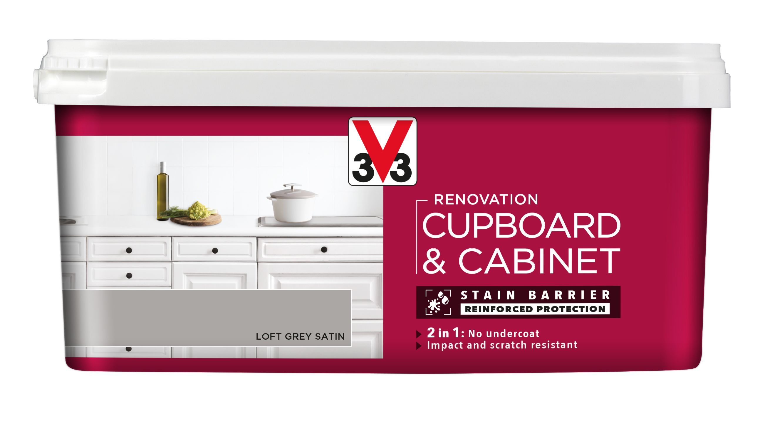 V33 Renovation Loft grey Satin Cupboard & paint 2L