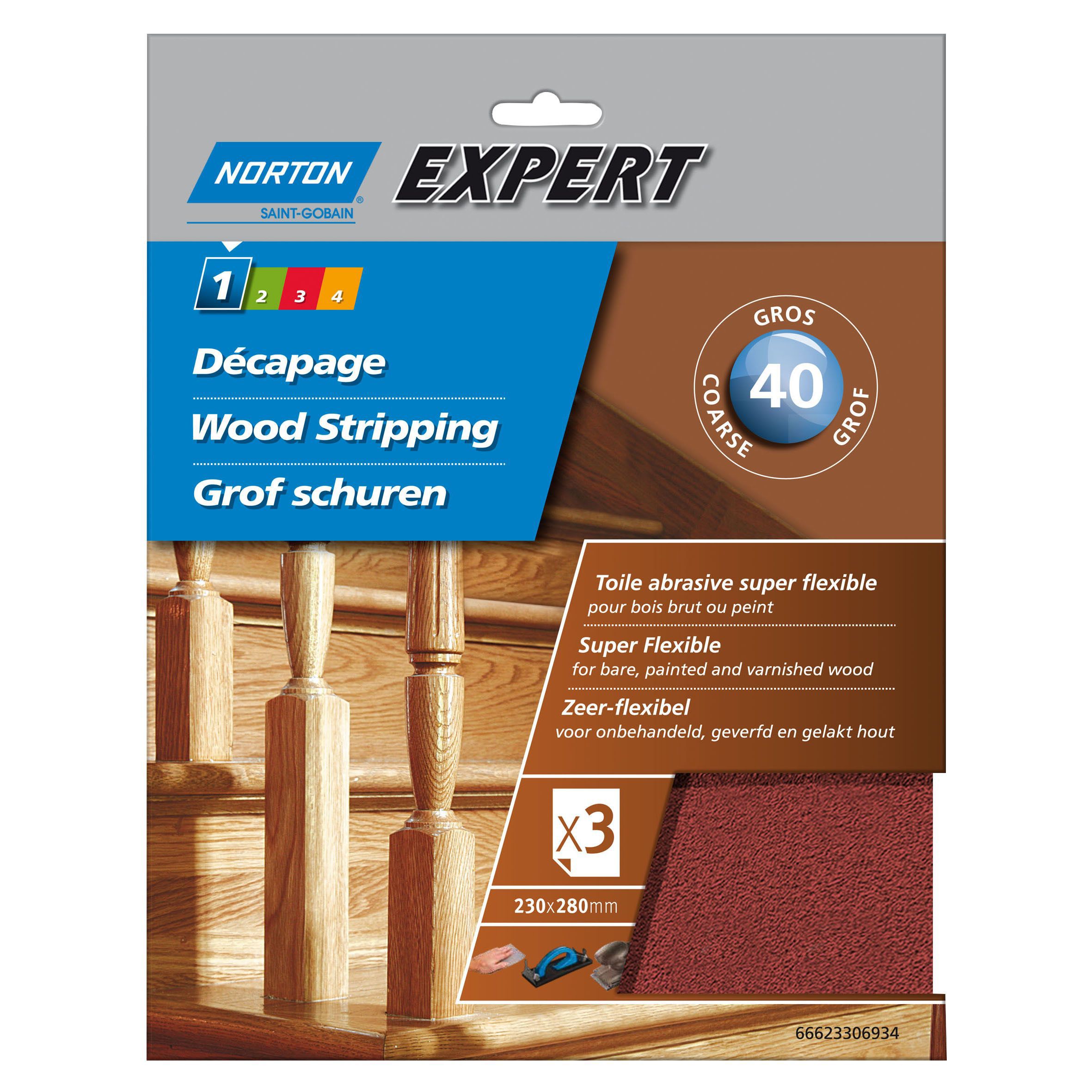 Norton Expert 40 Grit Coarse Sandpaper sheet, Pack of 3 Departments