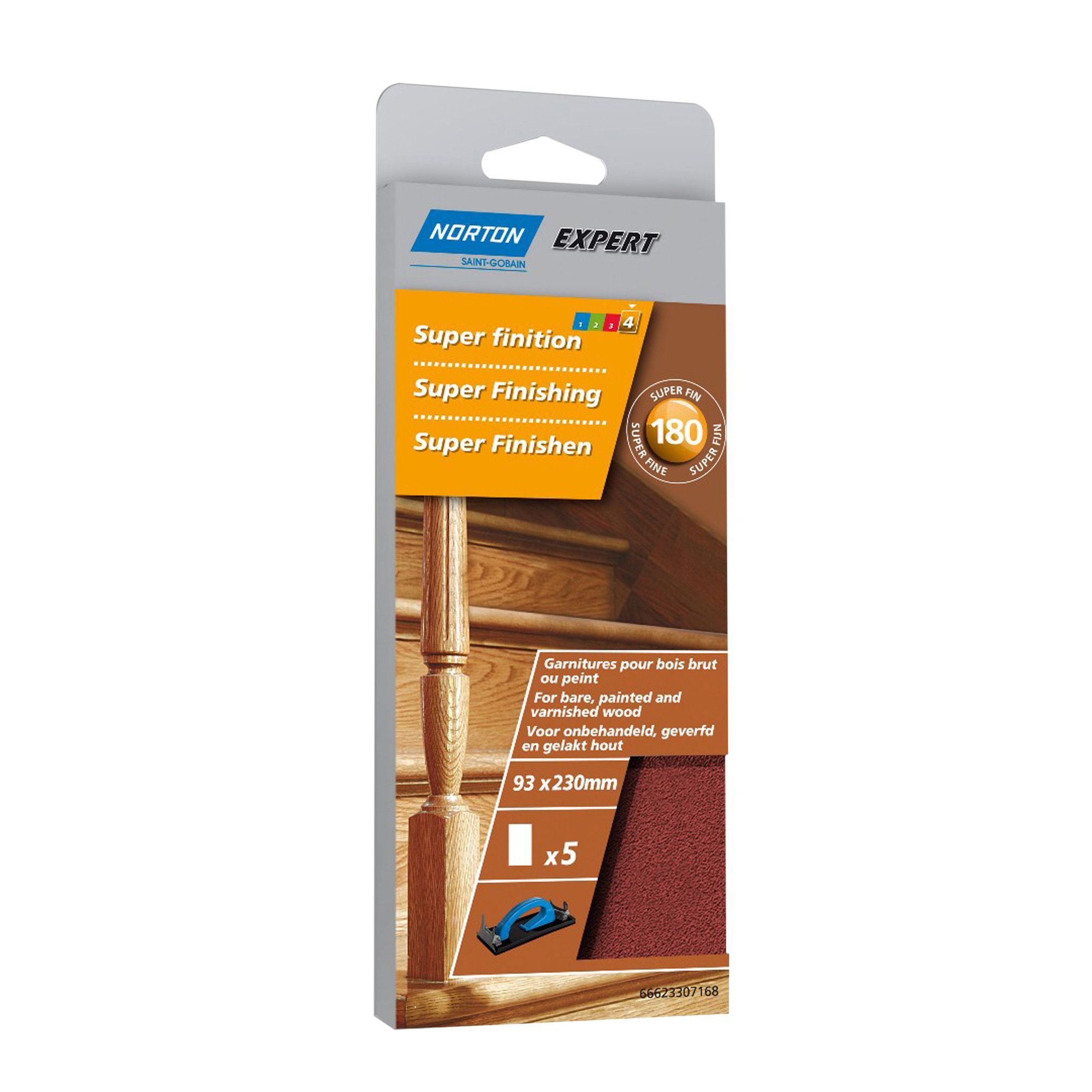 Norton 180 Grit Extra fine Sanding block refill, Pack of 5