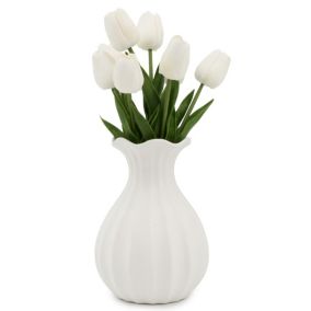33cm White Tulip Artificial floral arrangement in White Ceramic Vase