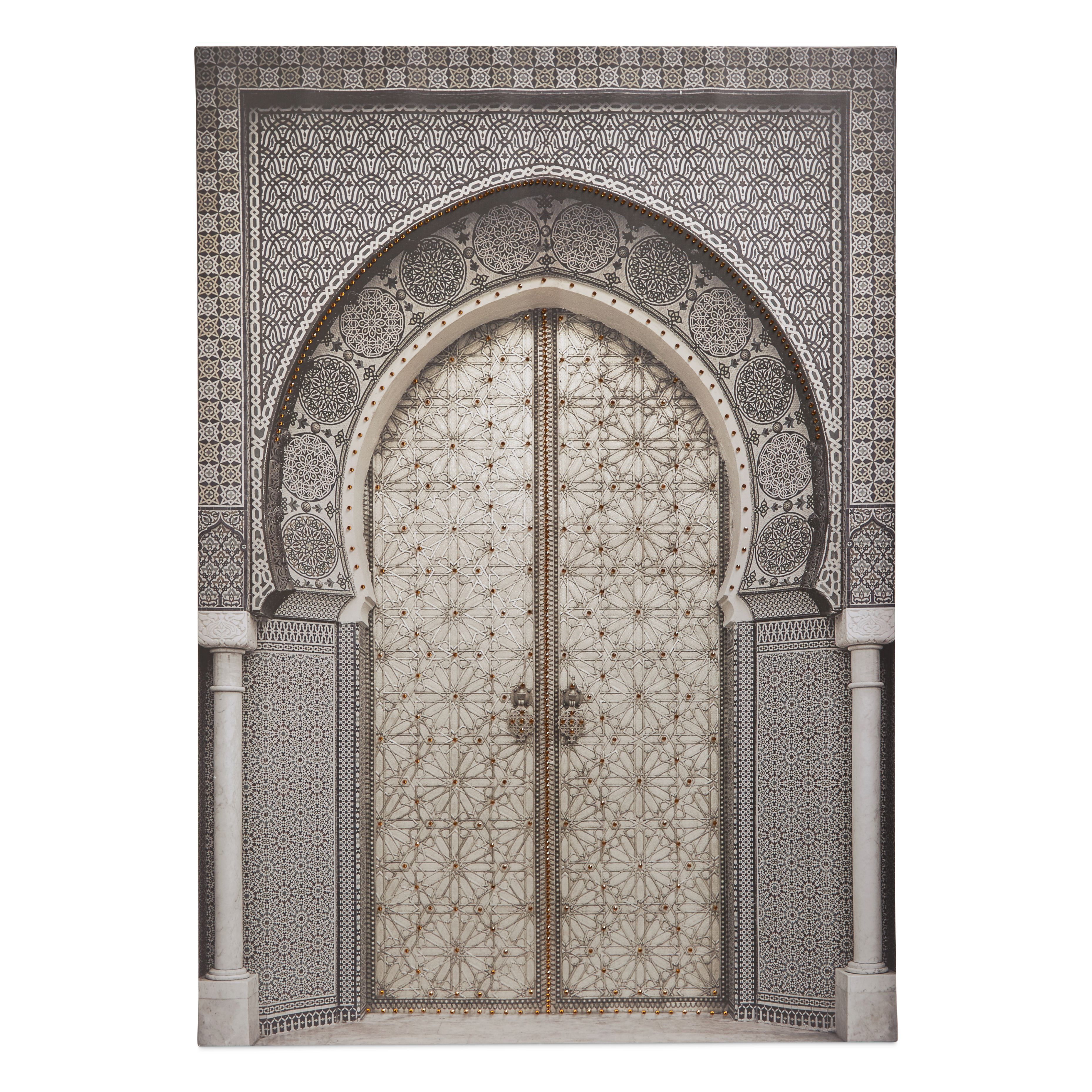 Oriental Door Grey Embellished Canvas (W)925mm (H)650mm | Departments ...