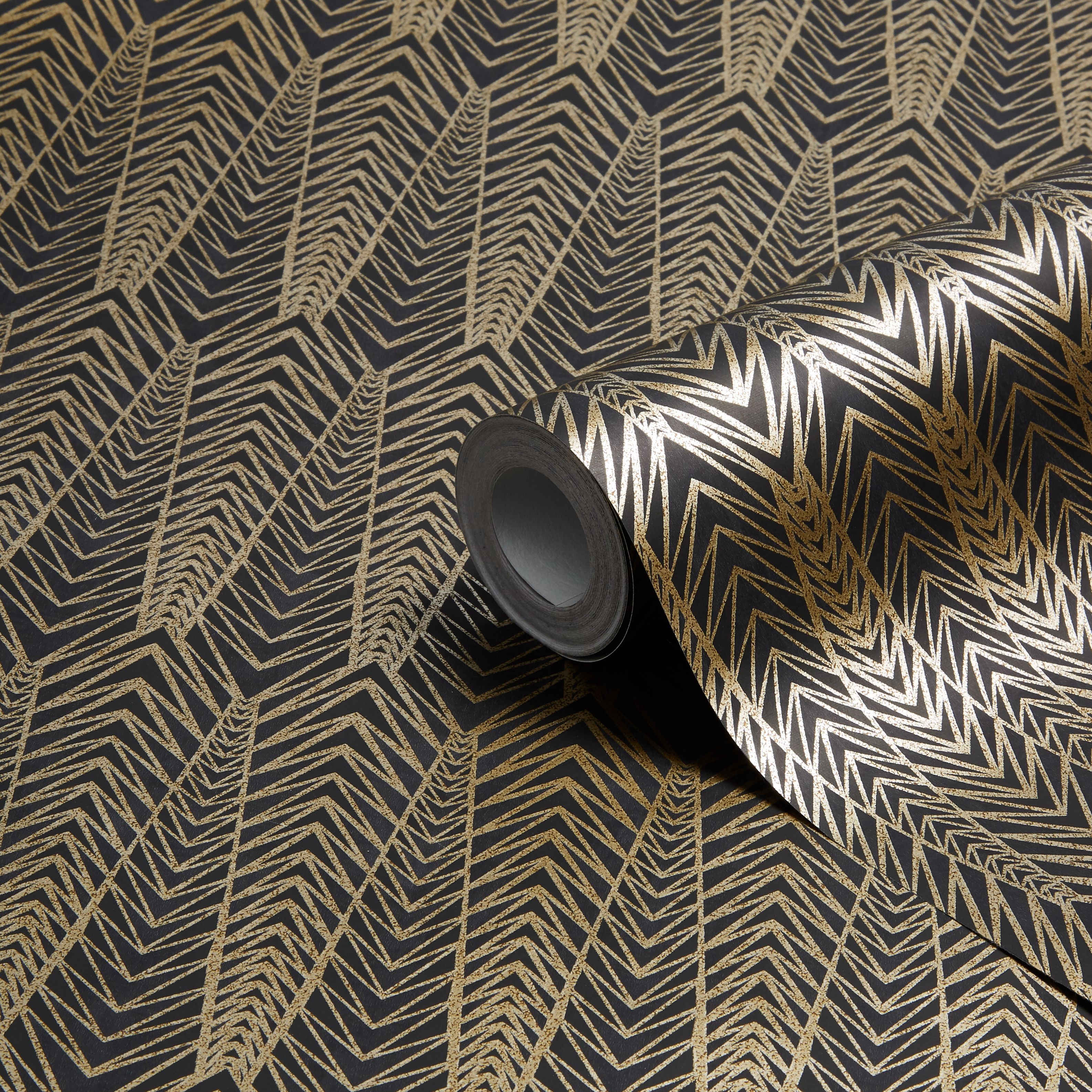 Colours Gatsby Black & gold Art deco Metallic Wallpaper ...