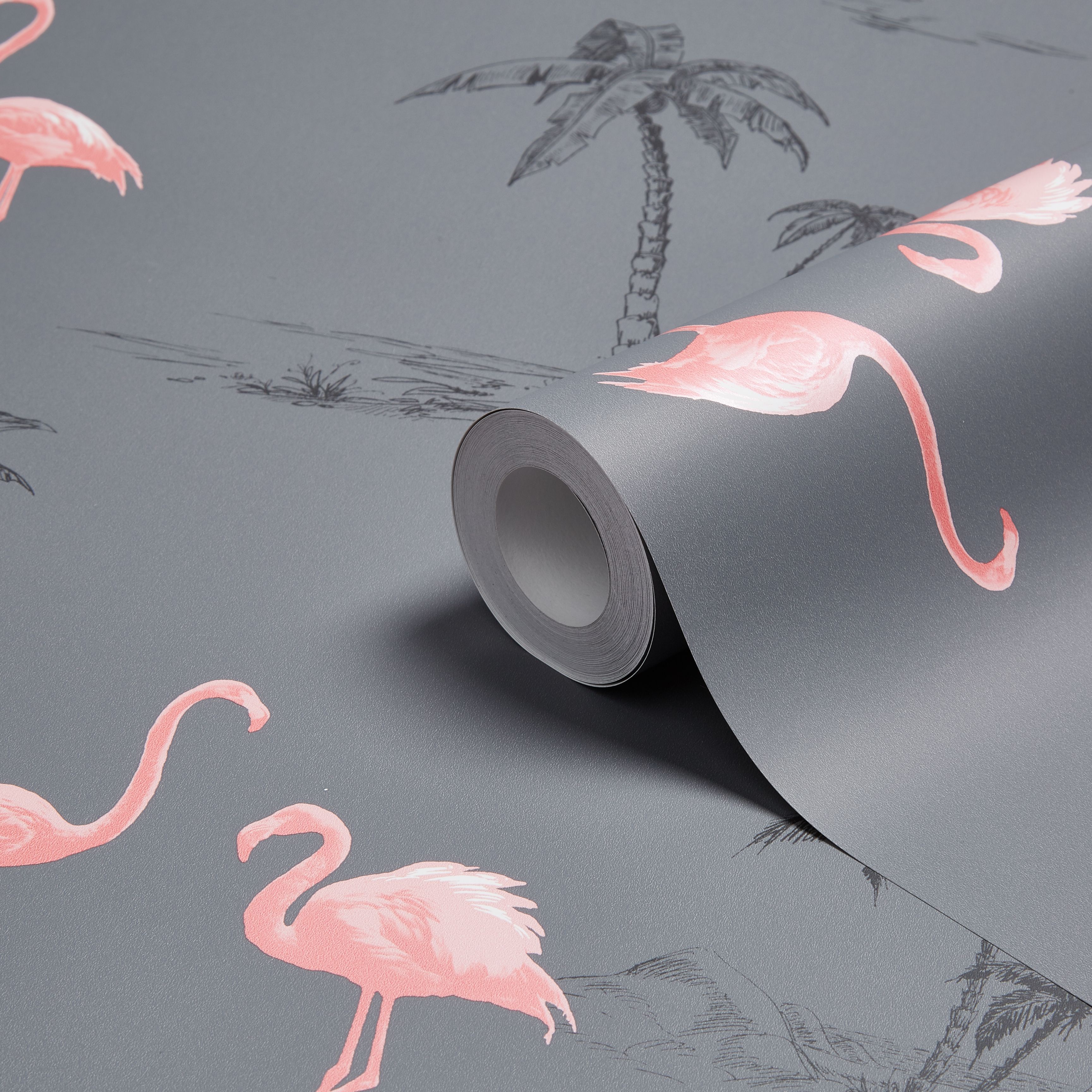 Colours Charcoal & Pink Flamingo Mica Wallpaper | Departments | DIY at B&Q