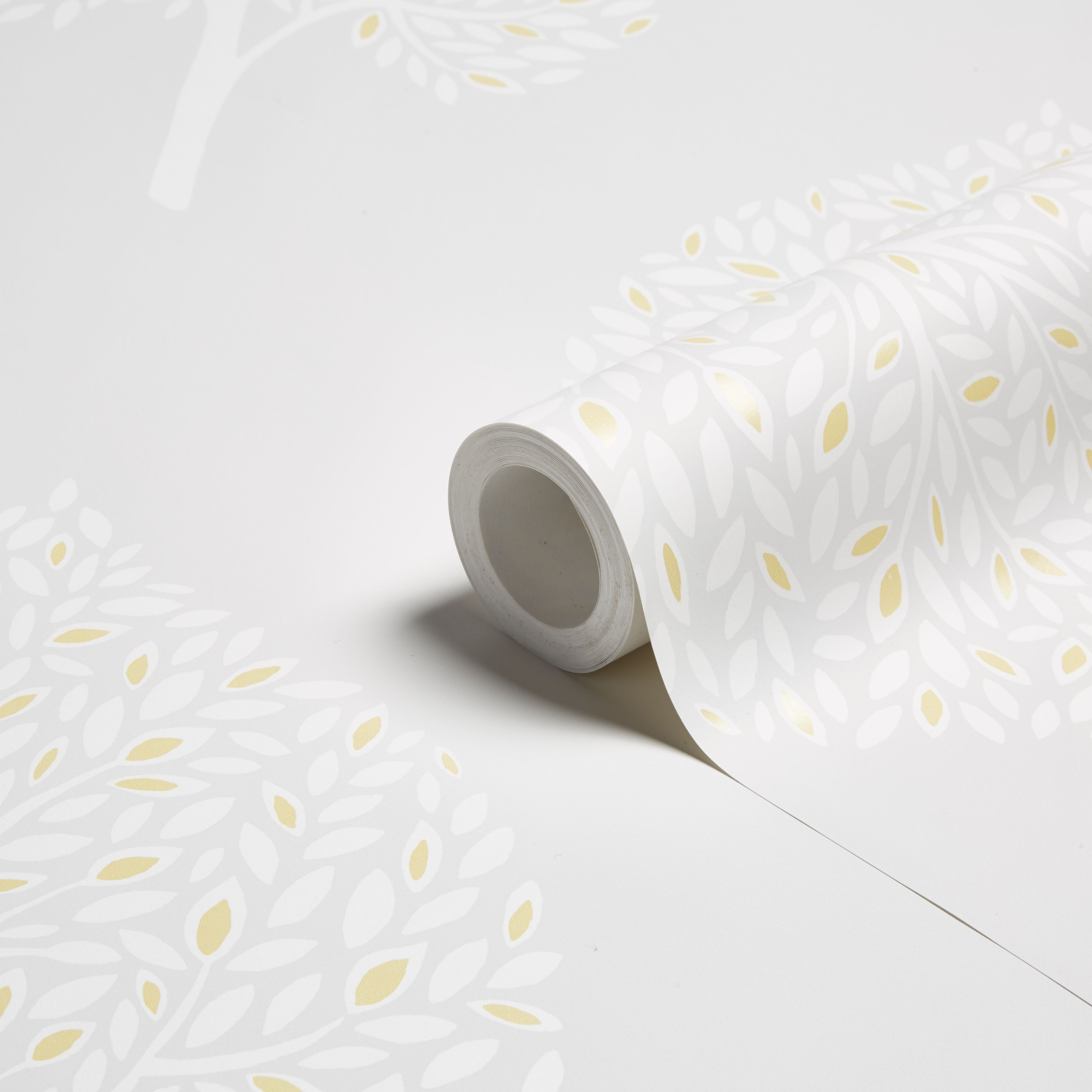 Colours Rowan French Grey Trees Mica Wallpaper Departments DIY at B&Q