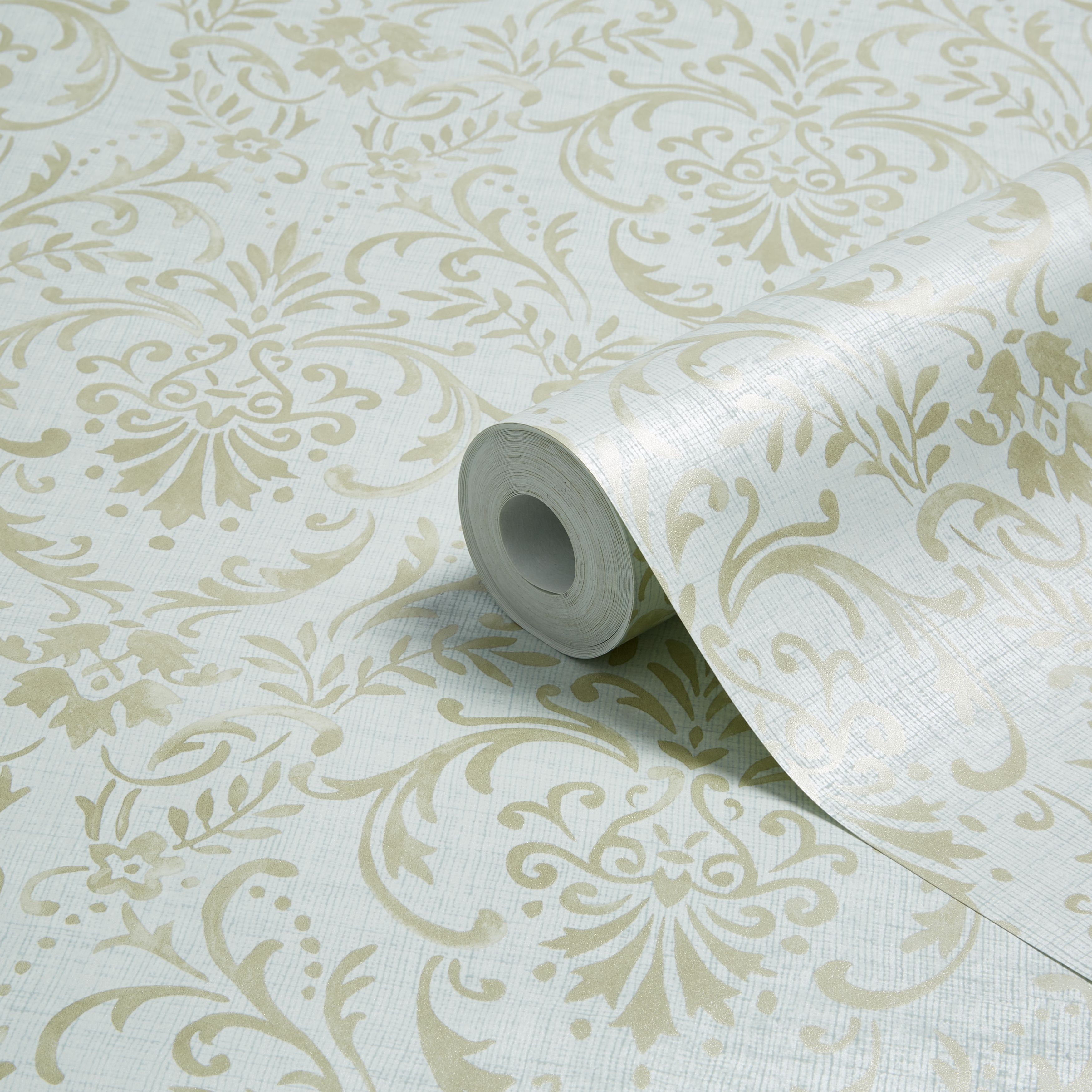 Colours Prestige Green Damask Mid sheen Wallpaper Departments DIY