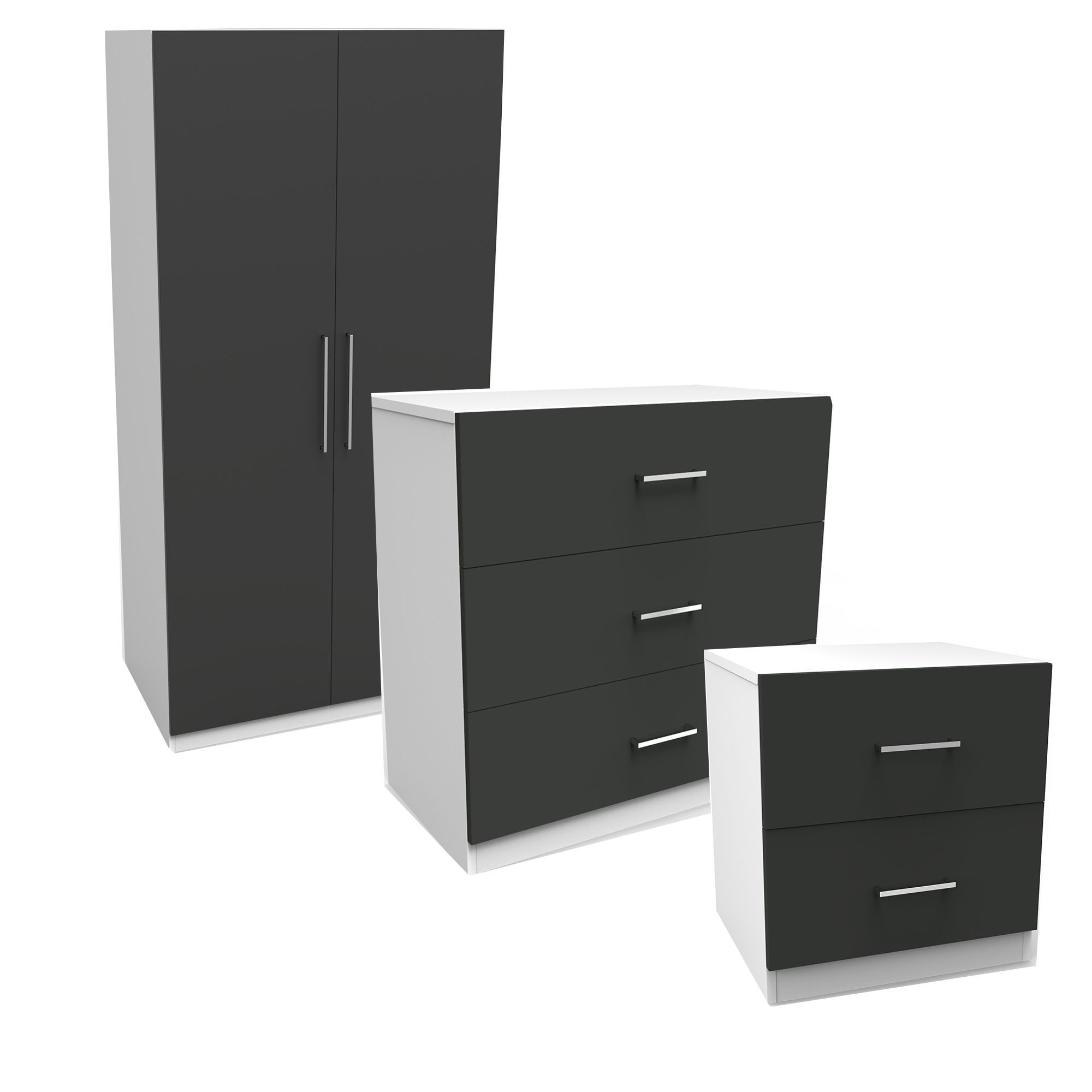 Darwin Gloss Anthracite & White 3 Piece Bedroom Furniture Set ...