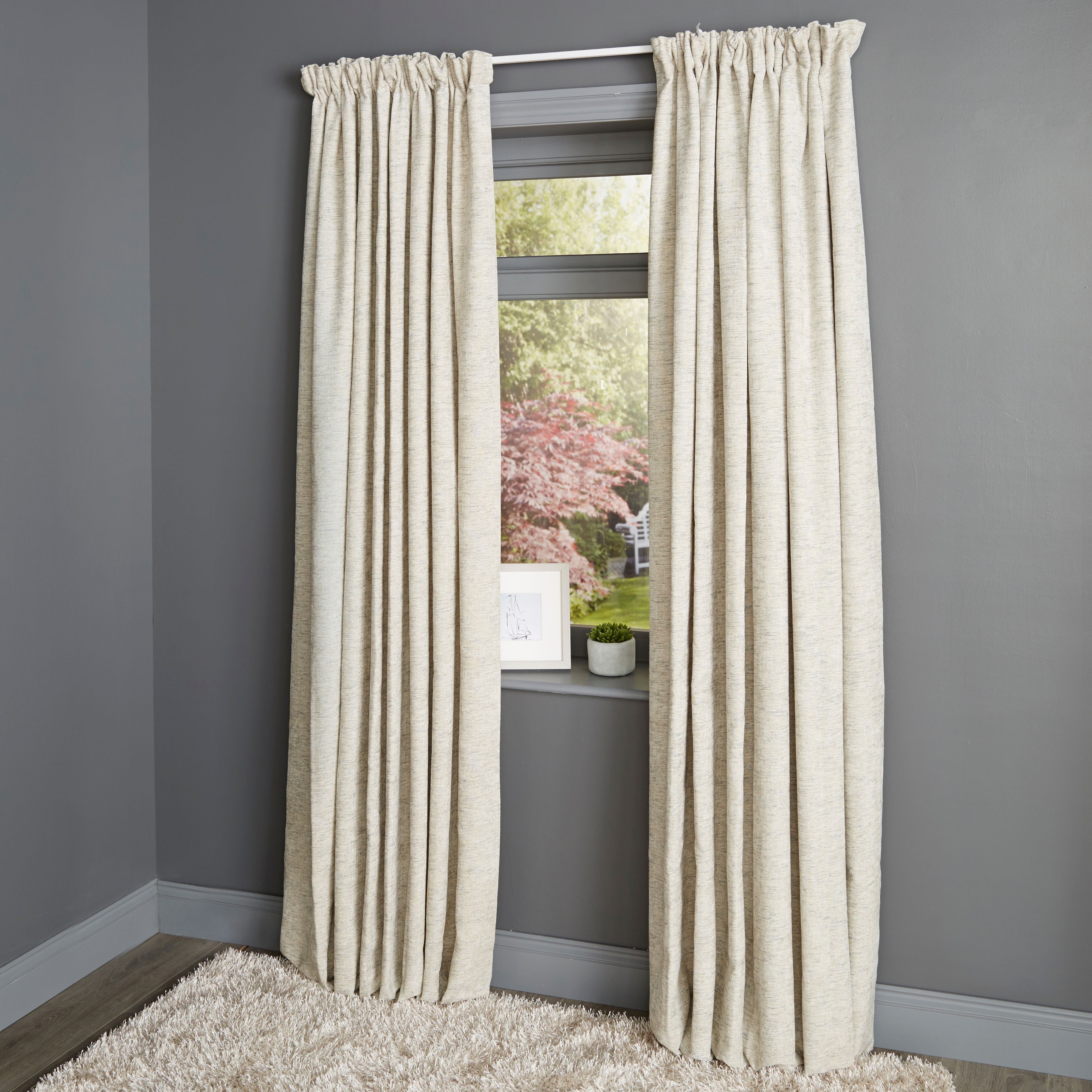 Christa Limestone Plain Lined Pencil pleat Curtains (W)228cm (L)228cm