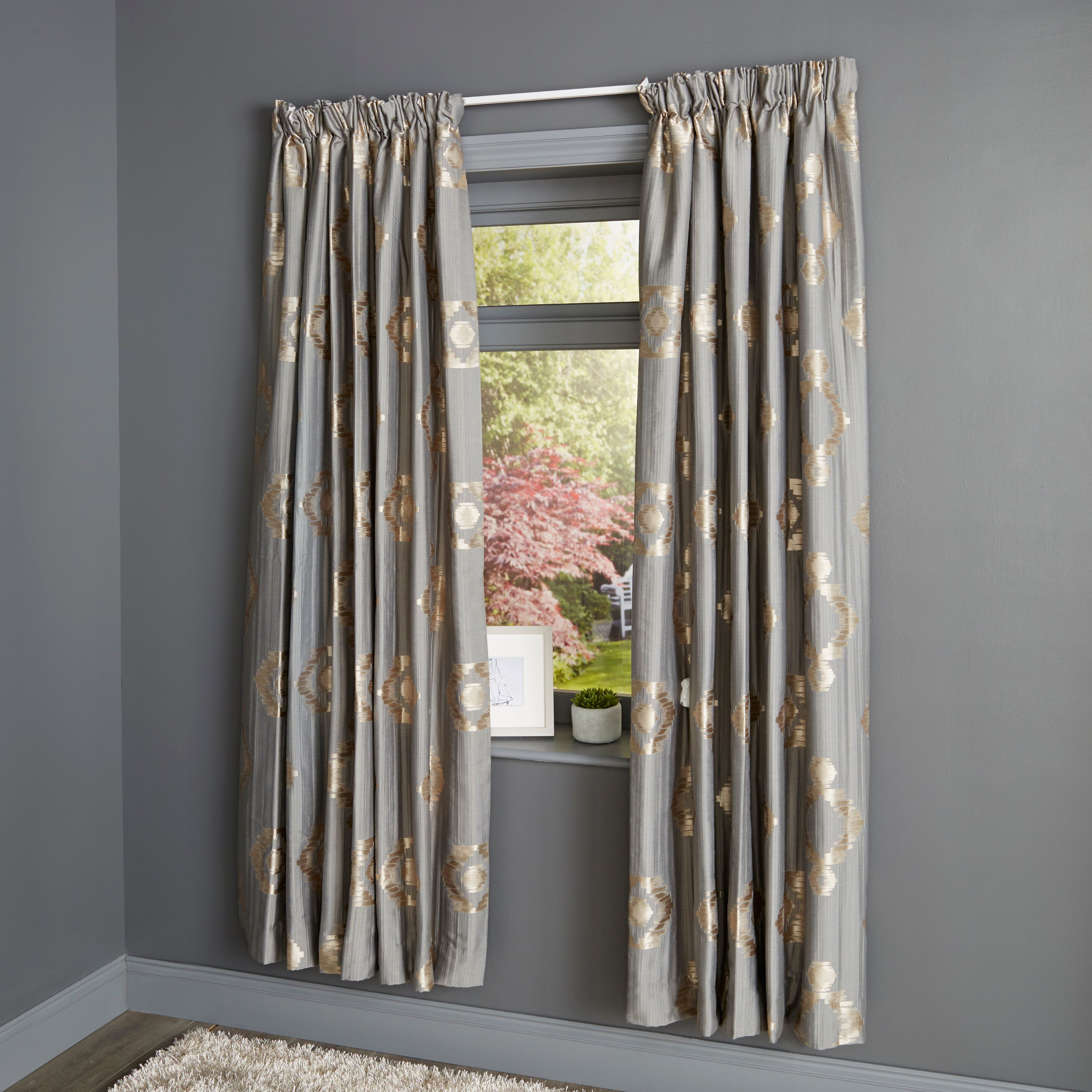 Chassidy Grey Geometric Lined Pencil pleat Curtains (W)167cm (L)183cm