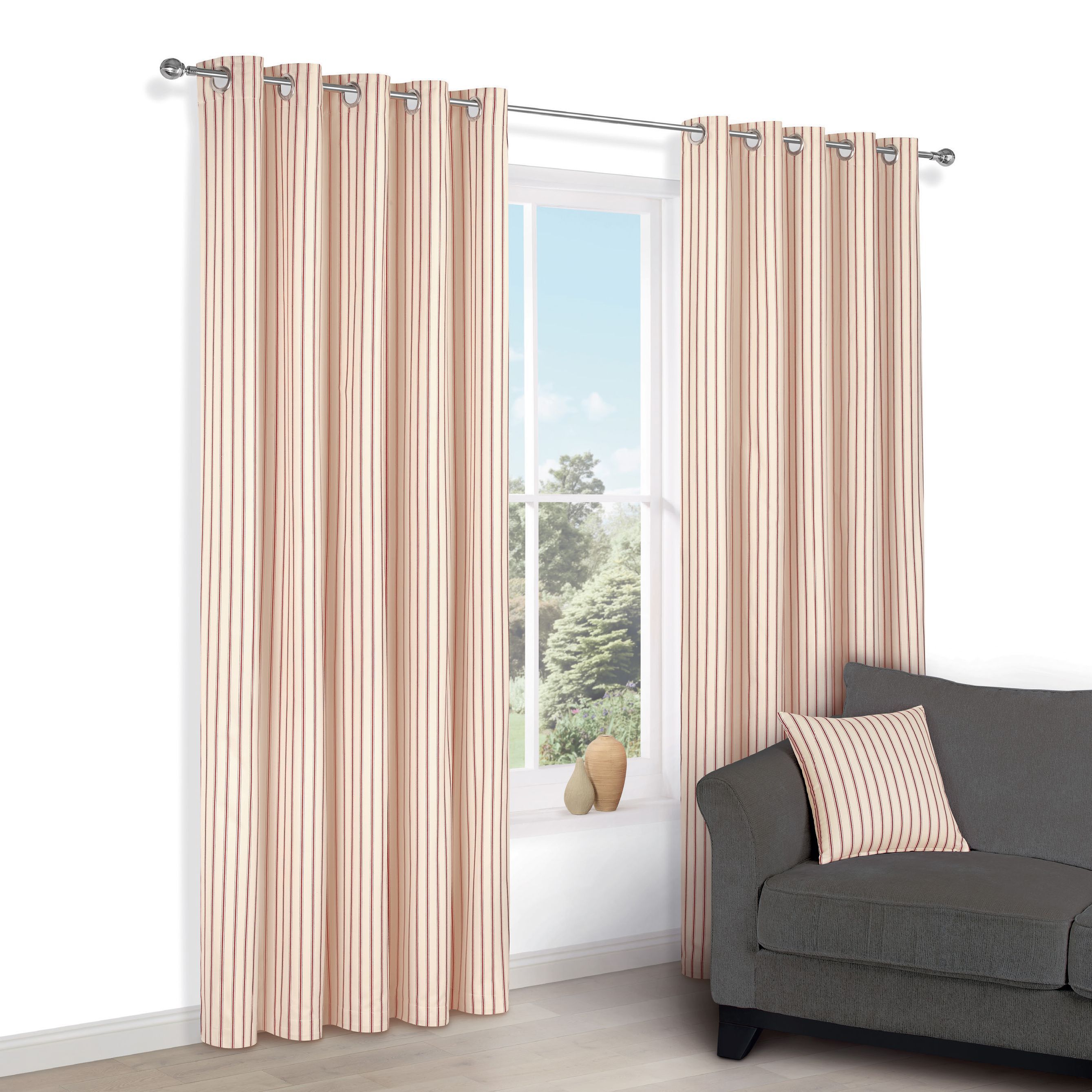Christina Cream Red Stripe Lined Eyelet Curtains W 167cm L