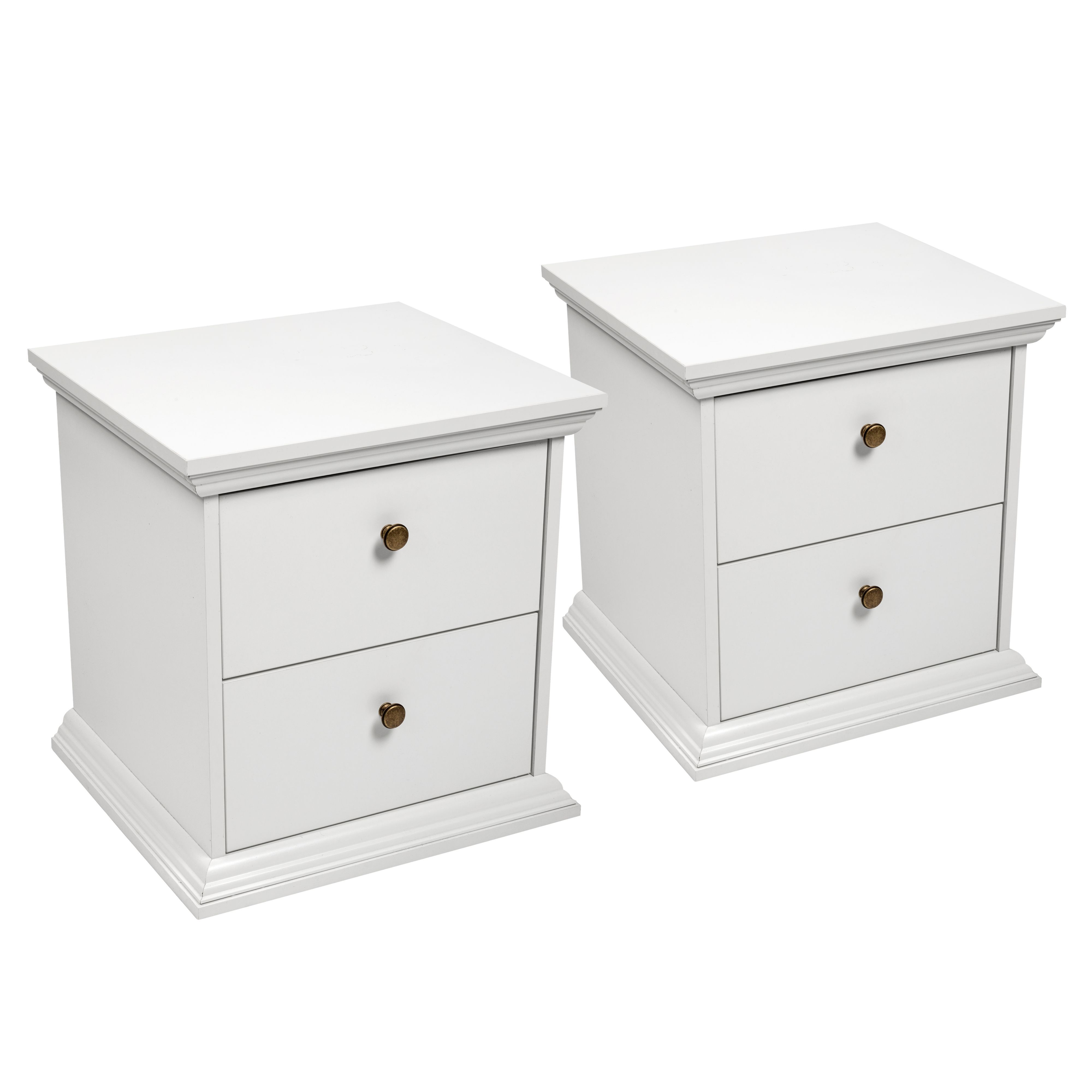 Isabella White 2 Drawer Bedside Chest H 482mm W 458mm D 419mm