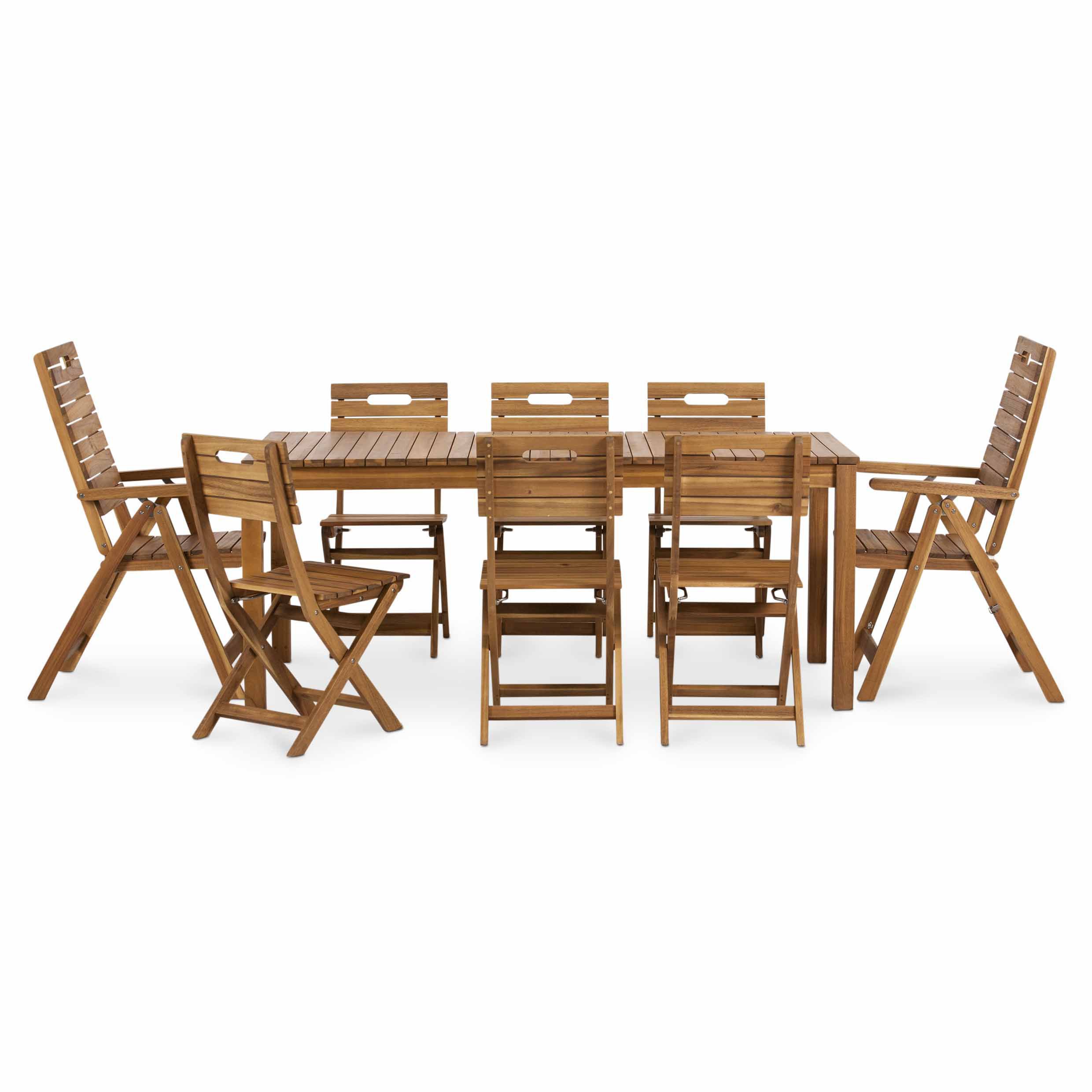 Denia Wooden 8 seater Dining set with 2 recliner & 6 standard chairs