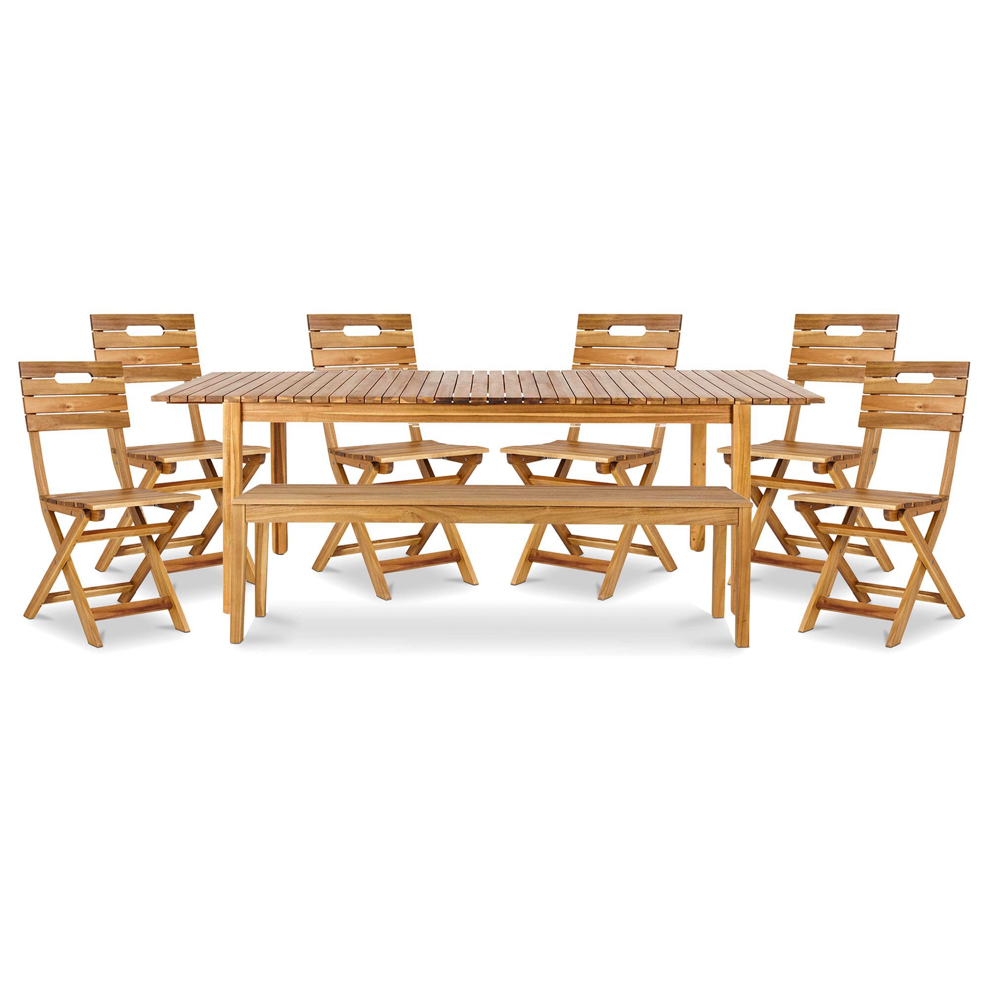 Denia Wooden 8 seater Dining set with 1 bench & 6 standard chairs