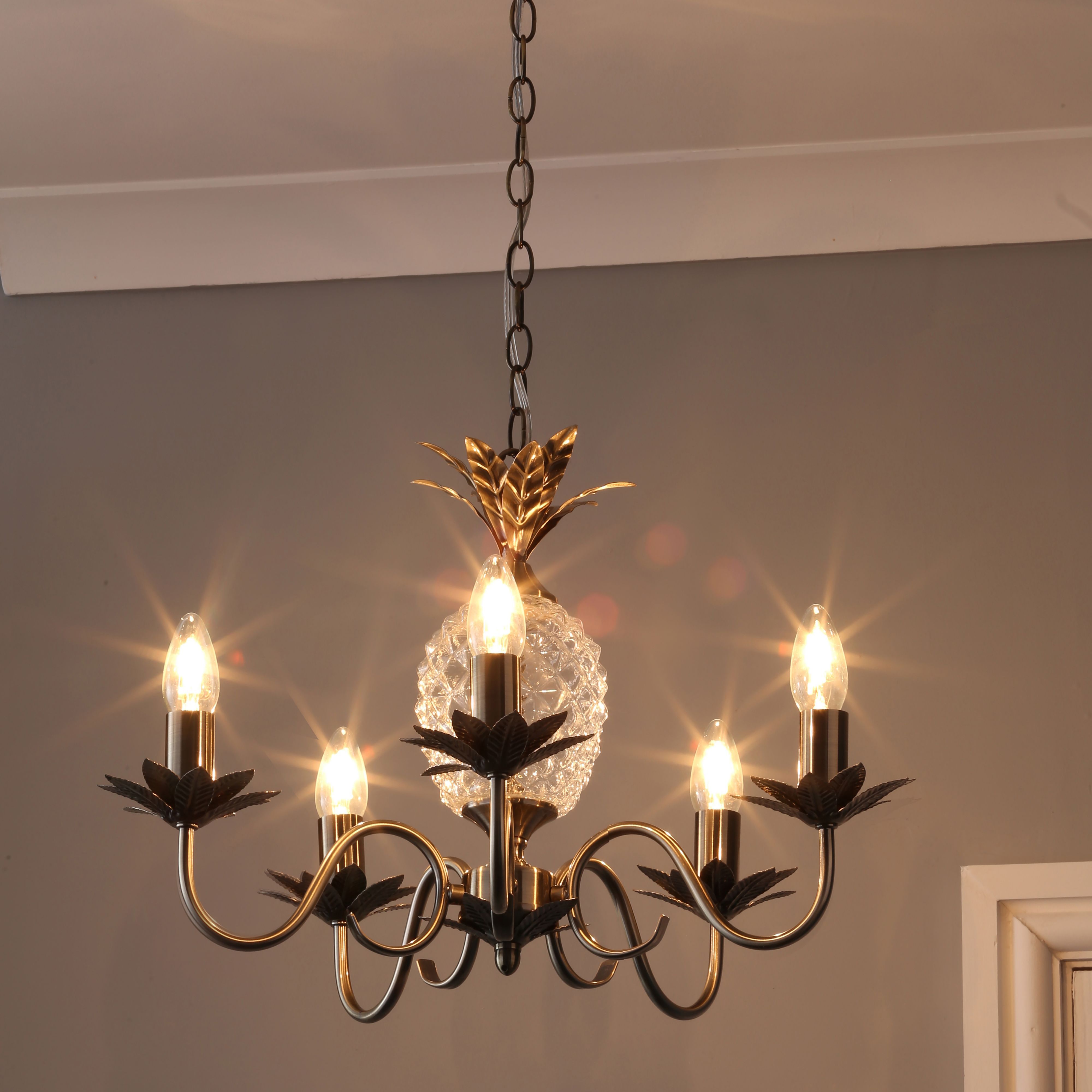 Bora Antique Brass Effect 5 Lamp Pineapple Ceiling Light