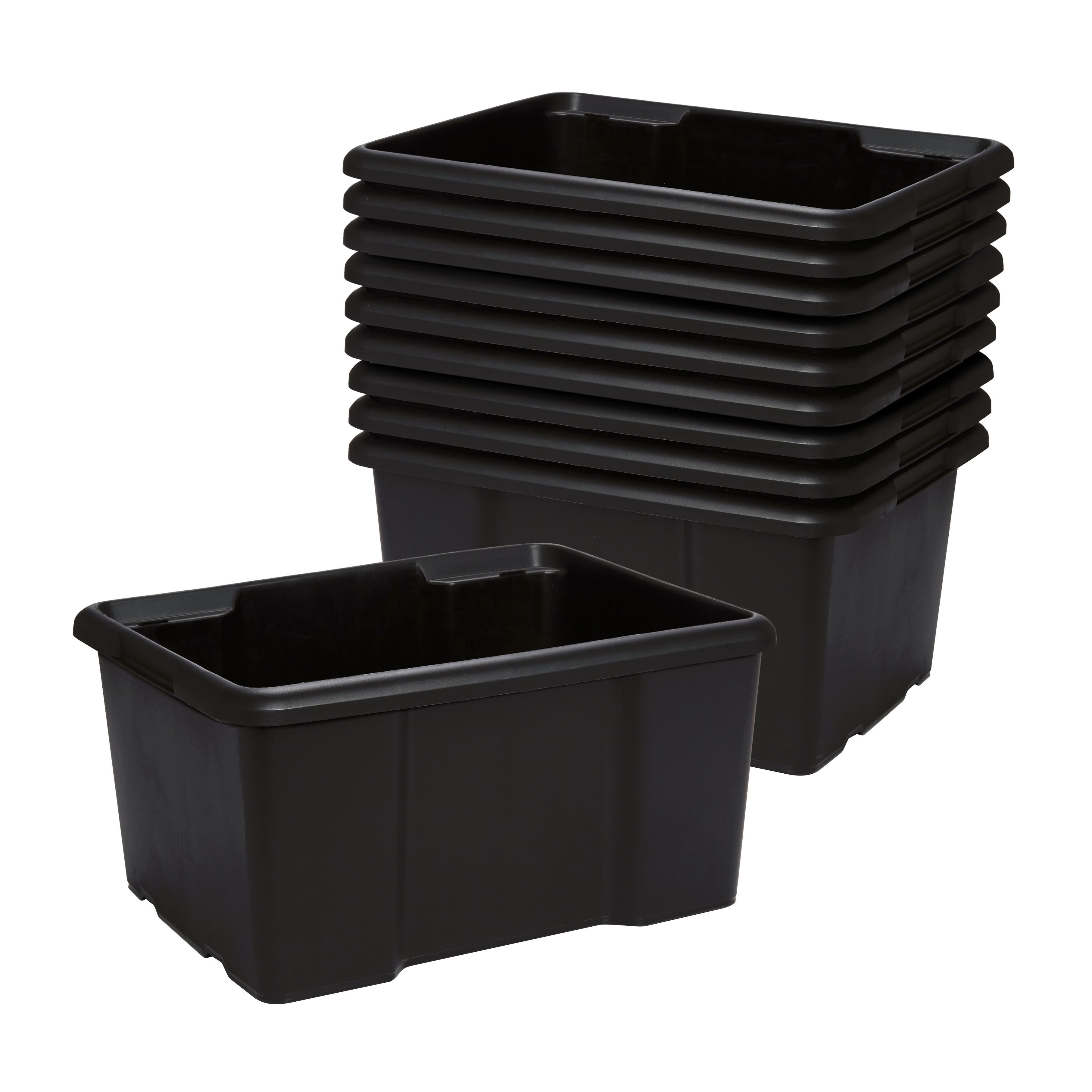 Fitty Black 26L Plastic Stackable Storage Boxes, Pack of 10