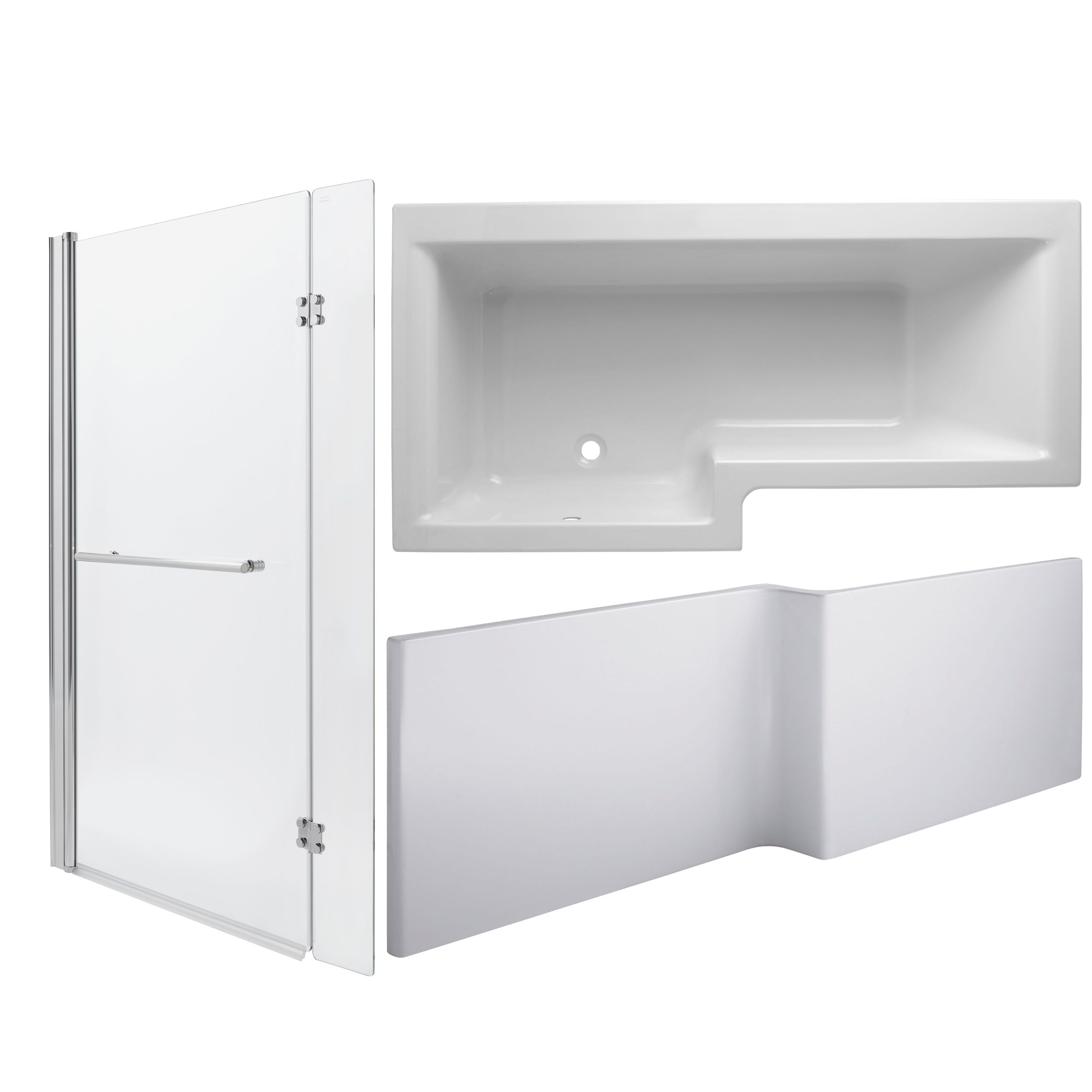 Cooke & Lewis Adelphi LH L shaped Shower Bath, panel & screen (L)1675mm