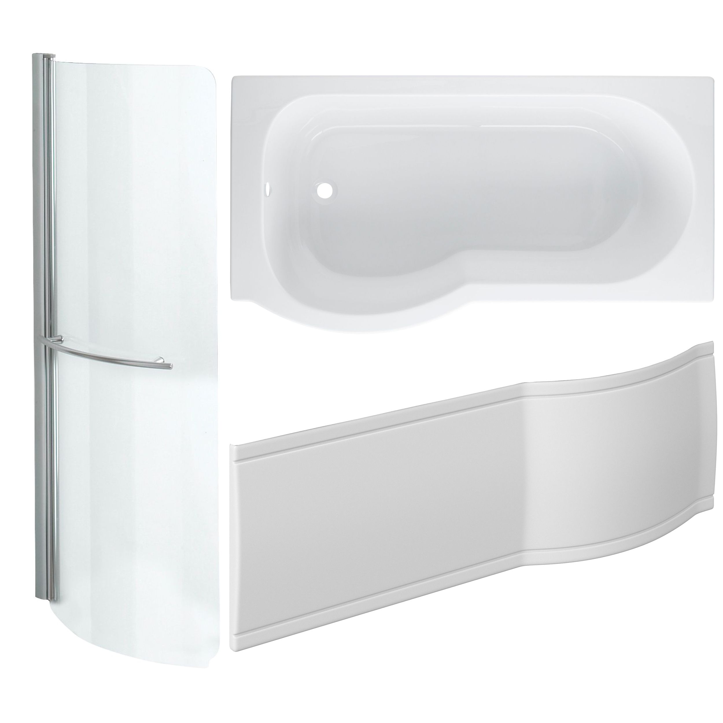 Cooke & Lewis Adelphi P shaped Shower Bath, panel & screen (L)1500mm (W)800mm Departments