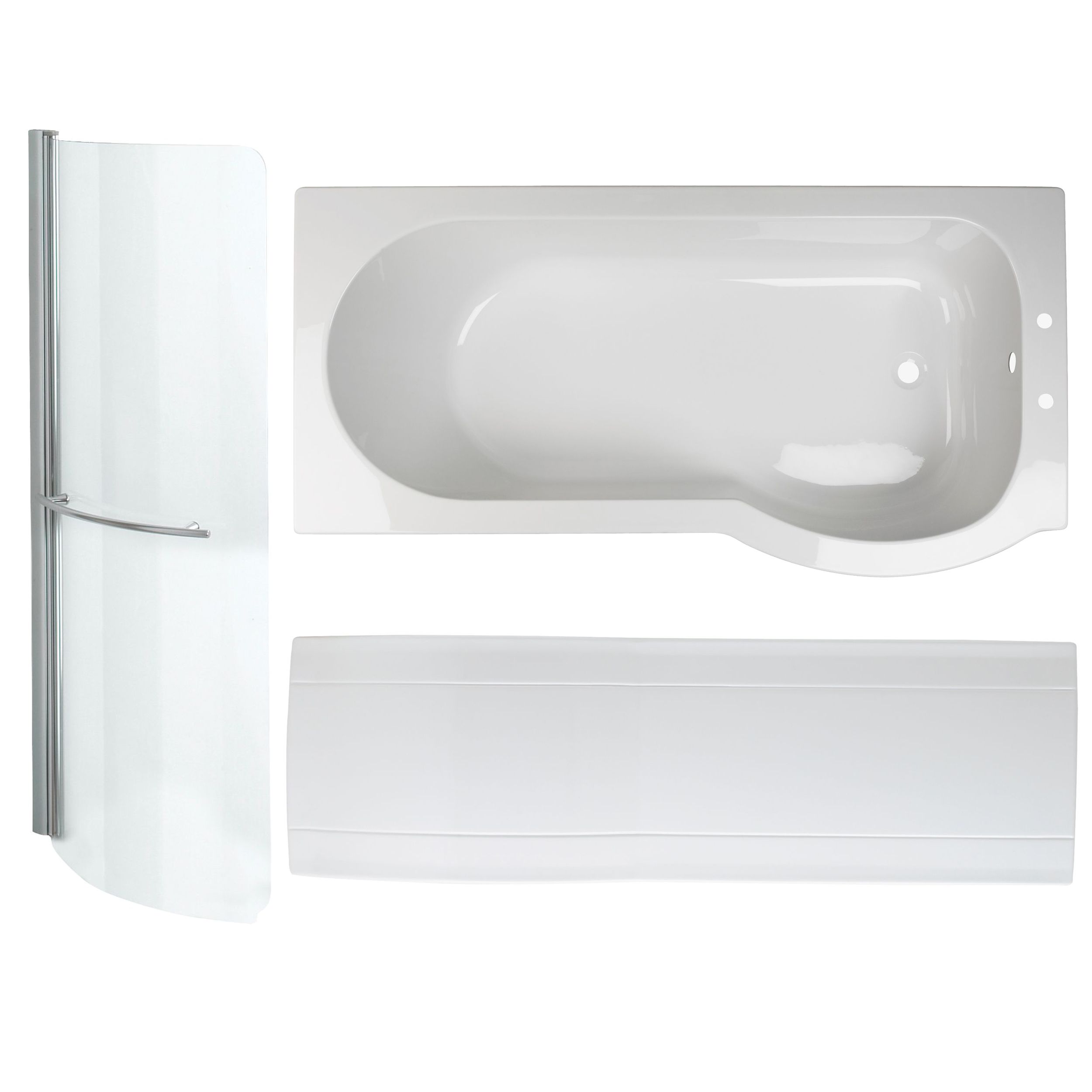 Cooke & Lewis Adelphi Pshaped Shower Bath, panel & screen set, (L