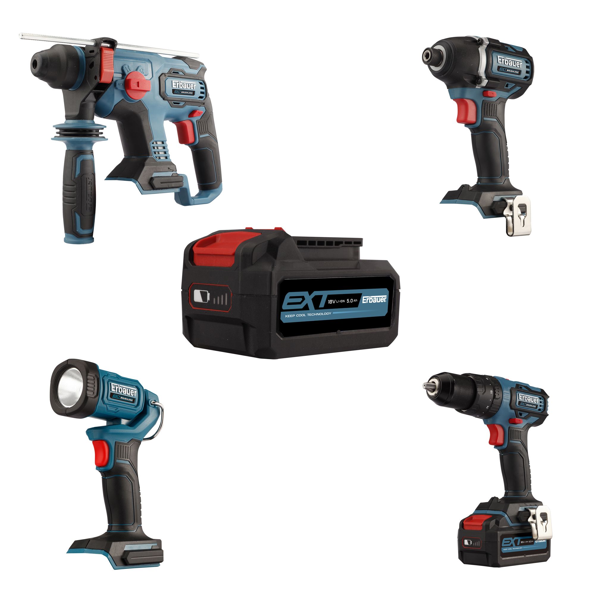 Erbauer Ext 18v 5ah Li Ion Cordless 4 Piece Power Tool Kit